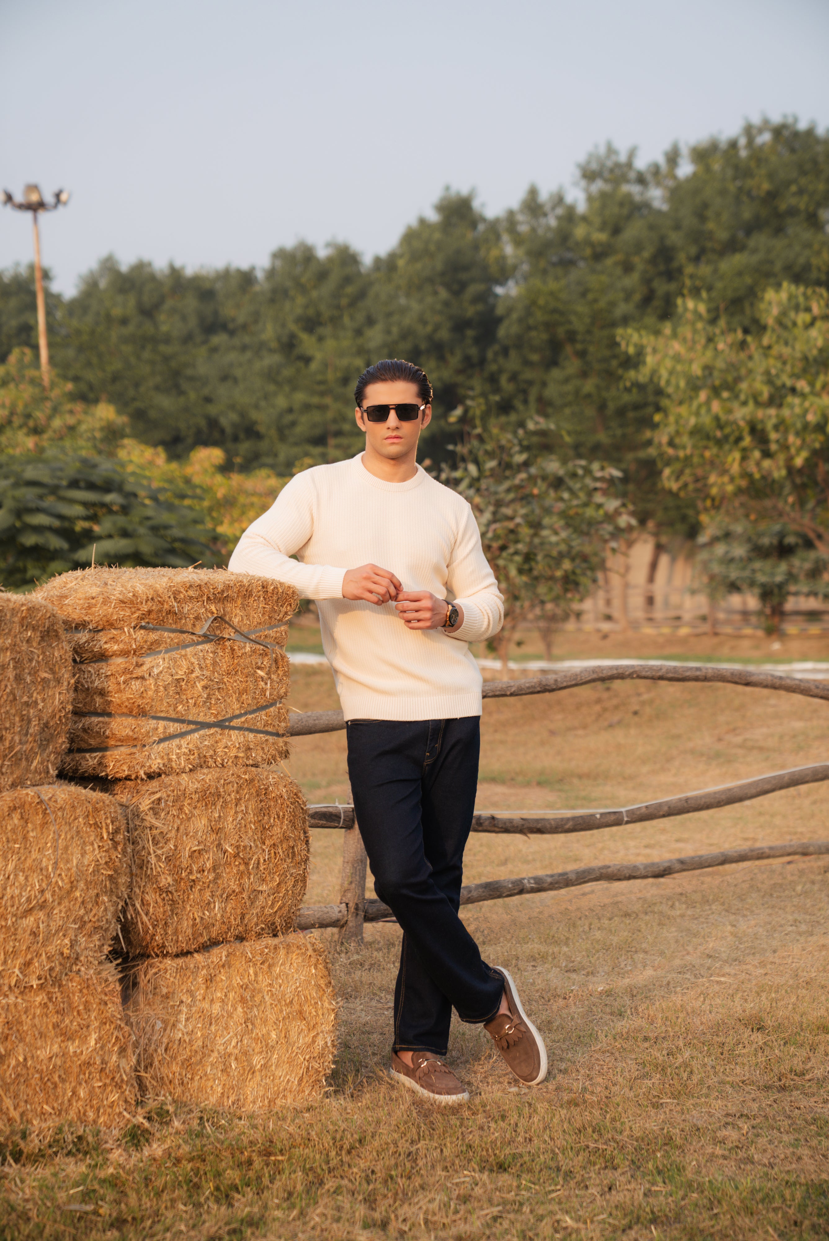 Cream Texture Knit Crew Neck