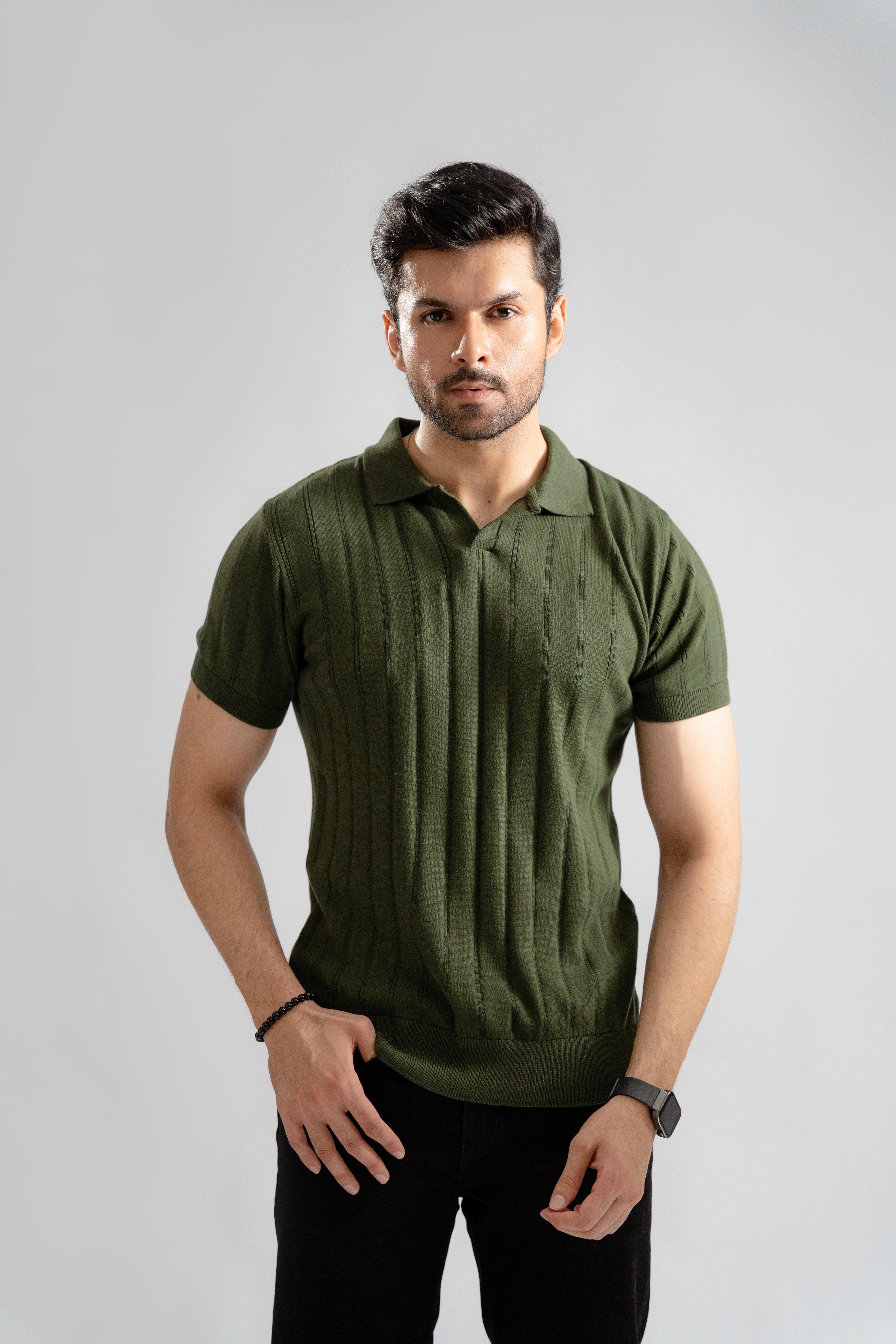 Olive Green Cotton Rich Knit Polo