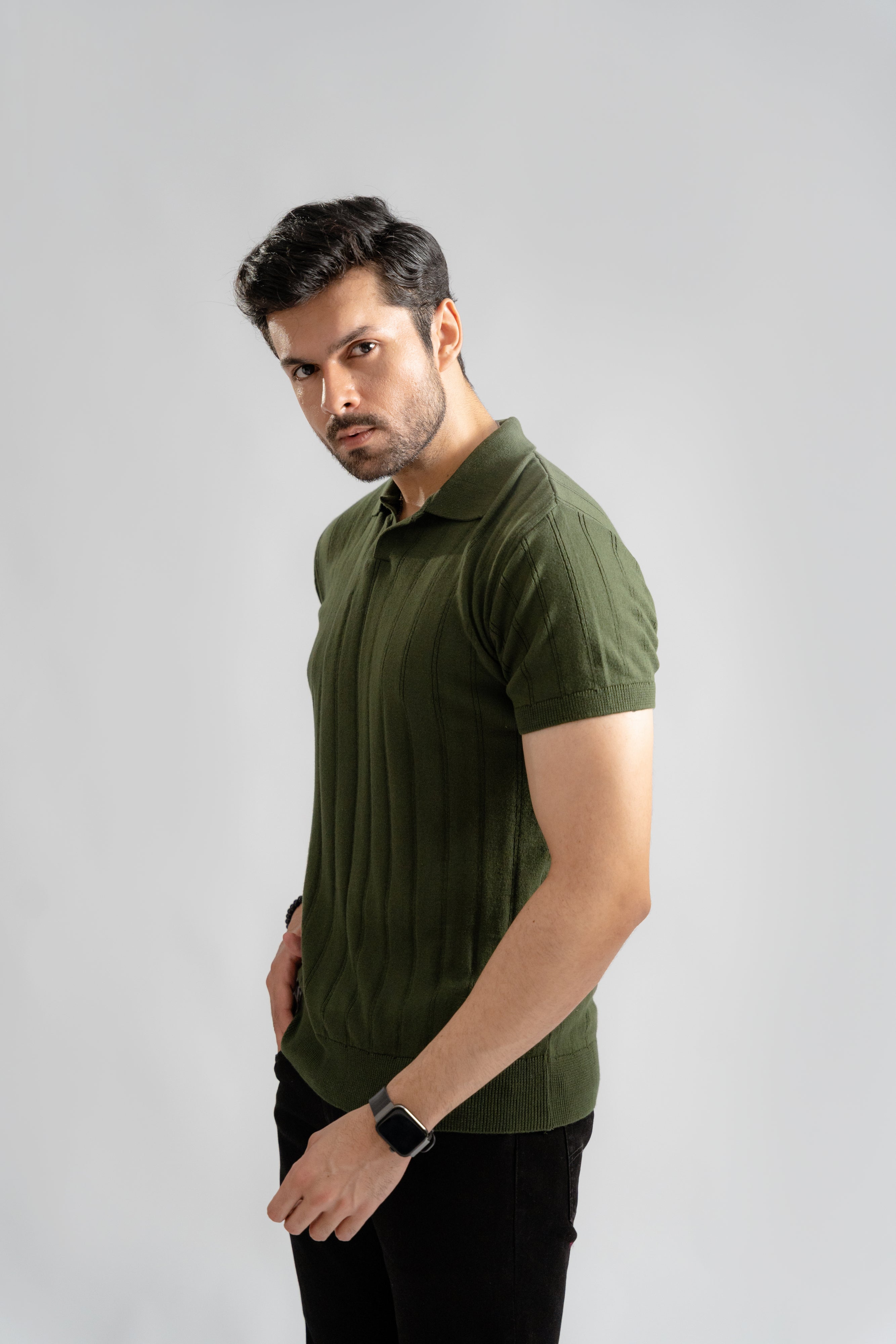 Olive Green Cotton Rich Knit Polo