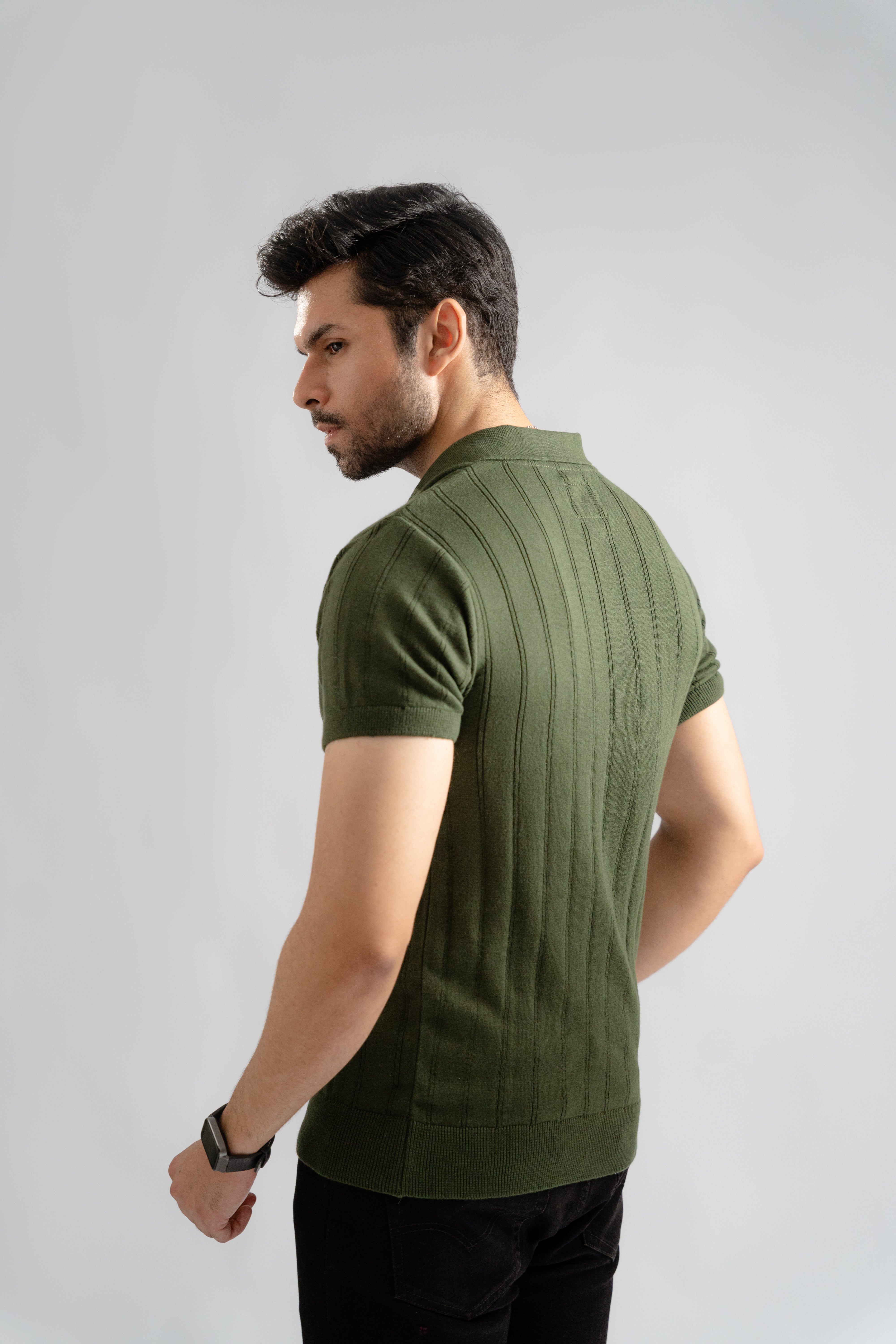 Olive Green Cotton Rich Knit Polo