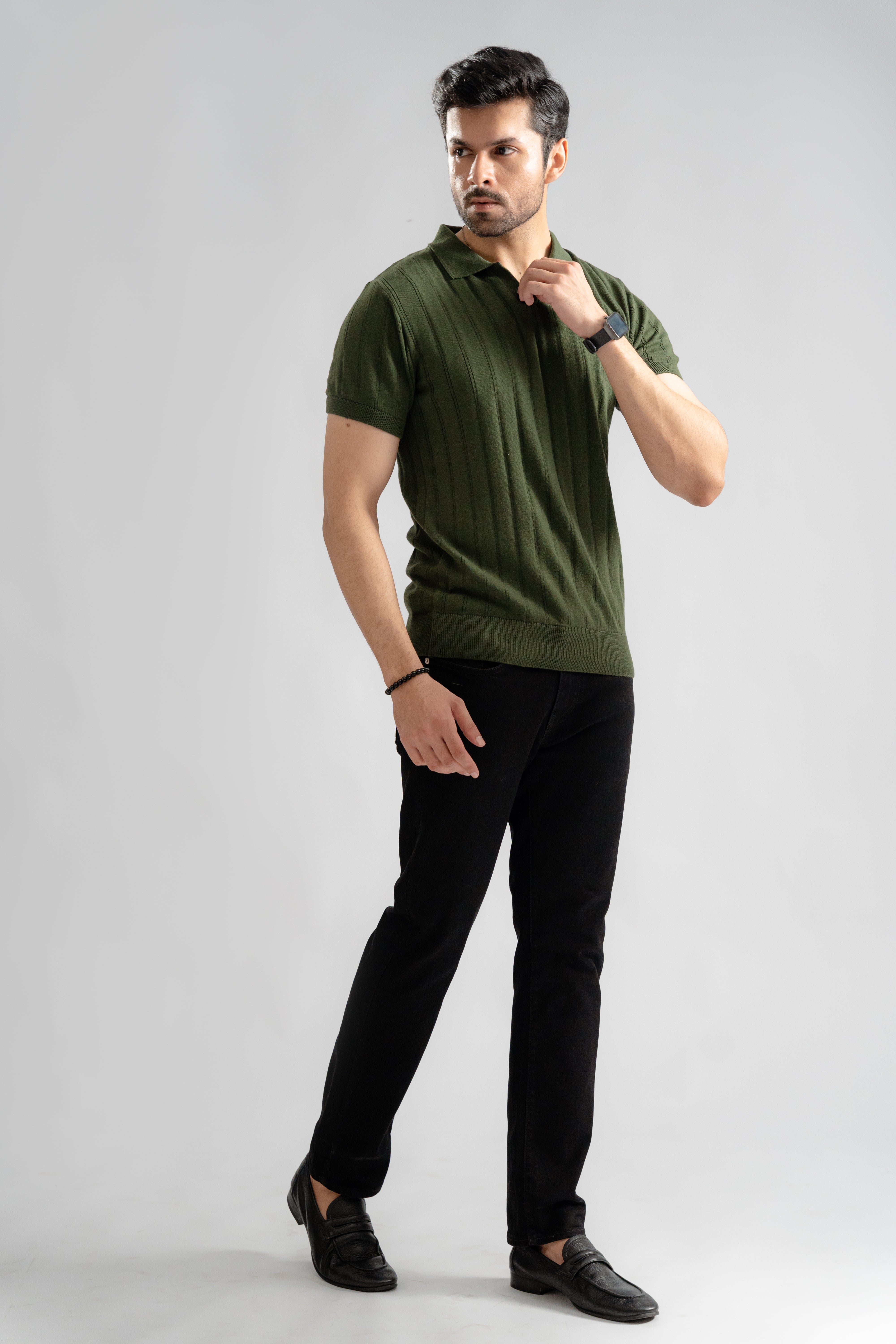 Olive Green Cotton Rich Knit Polo