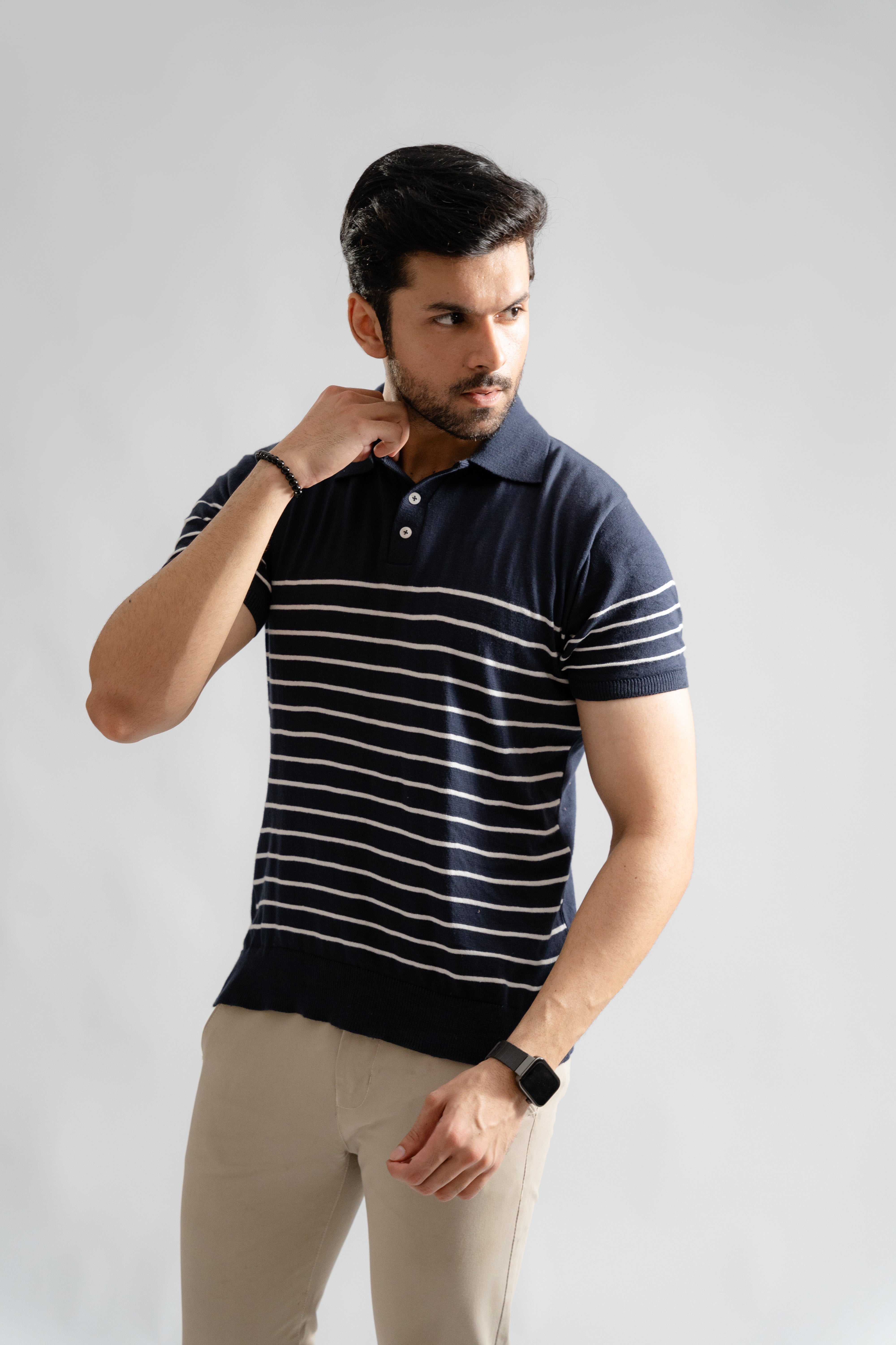 Blue Stripe Knit Polo