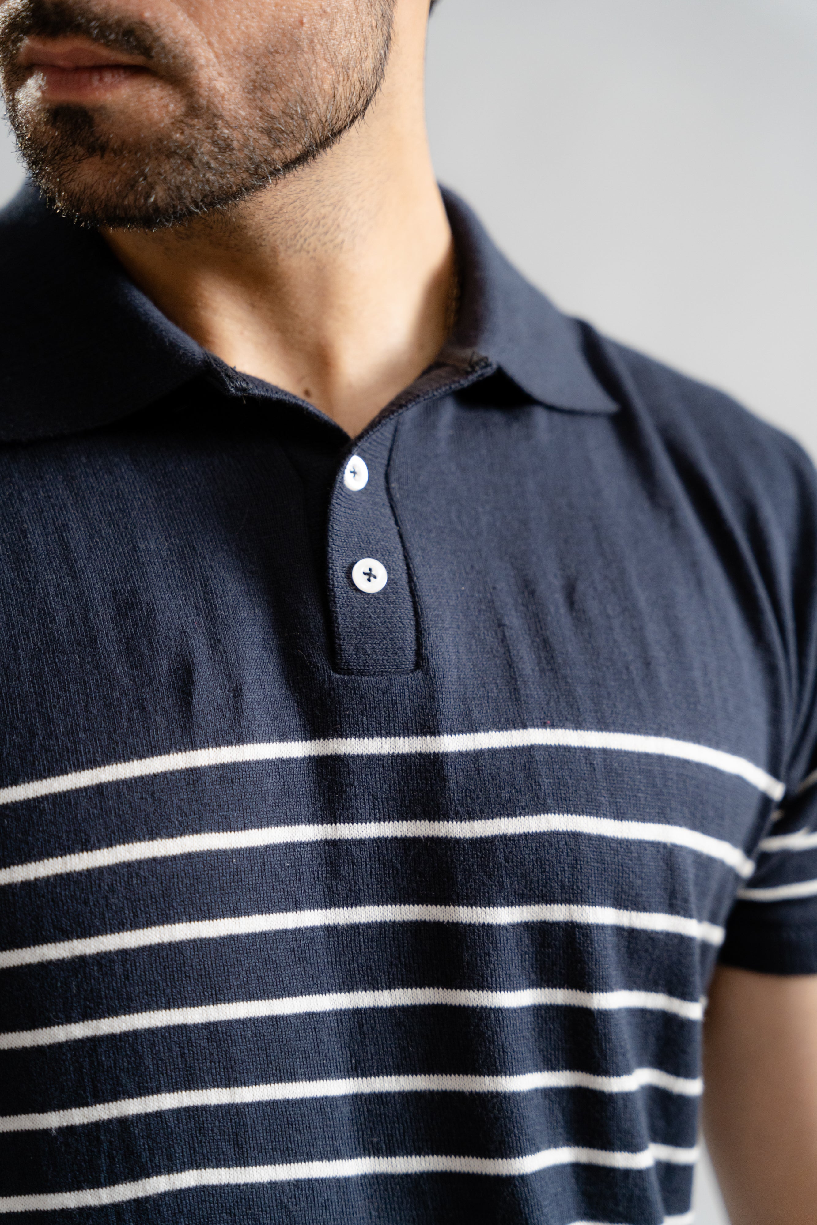 Blue Stripe Knit Polo