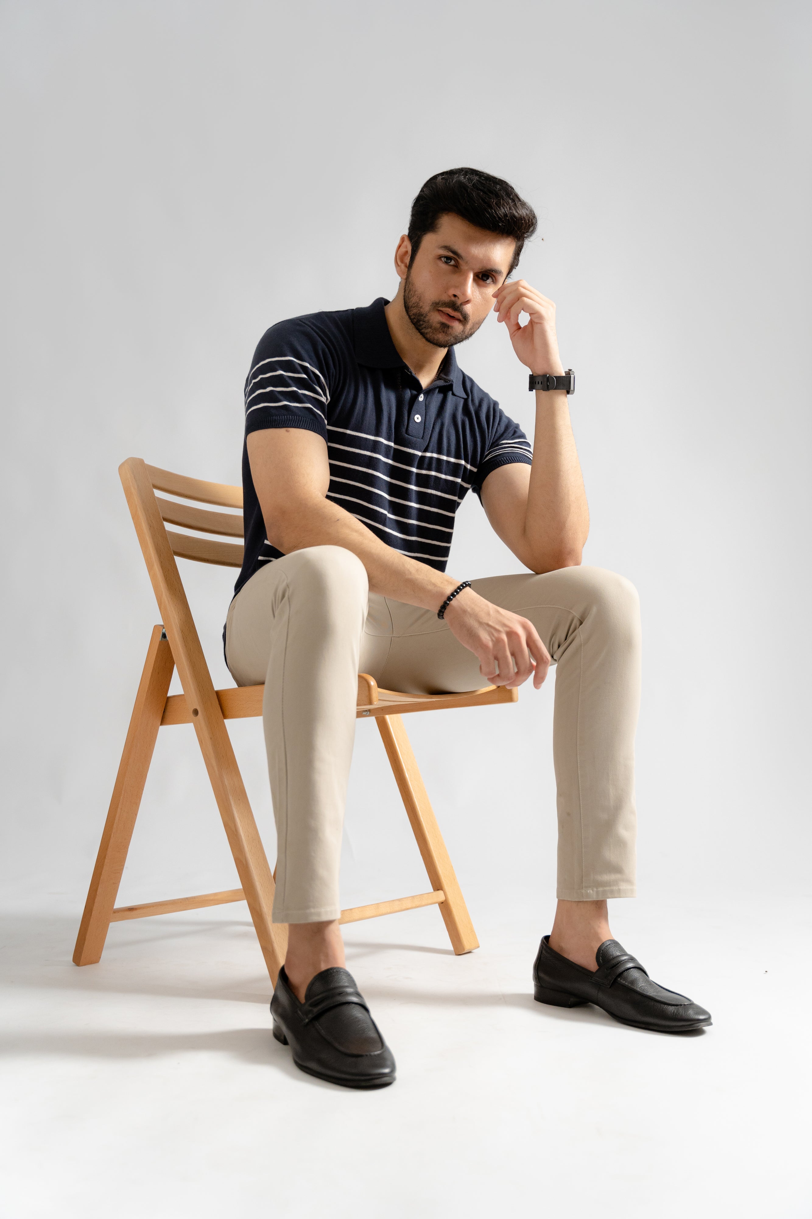 Blue Stripe Knit Polo