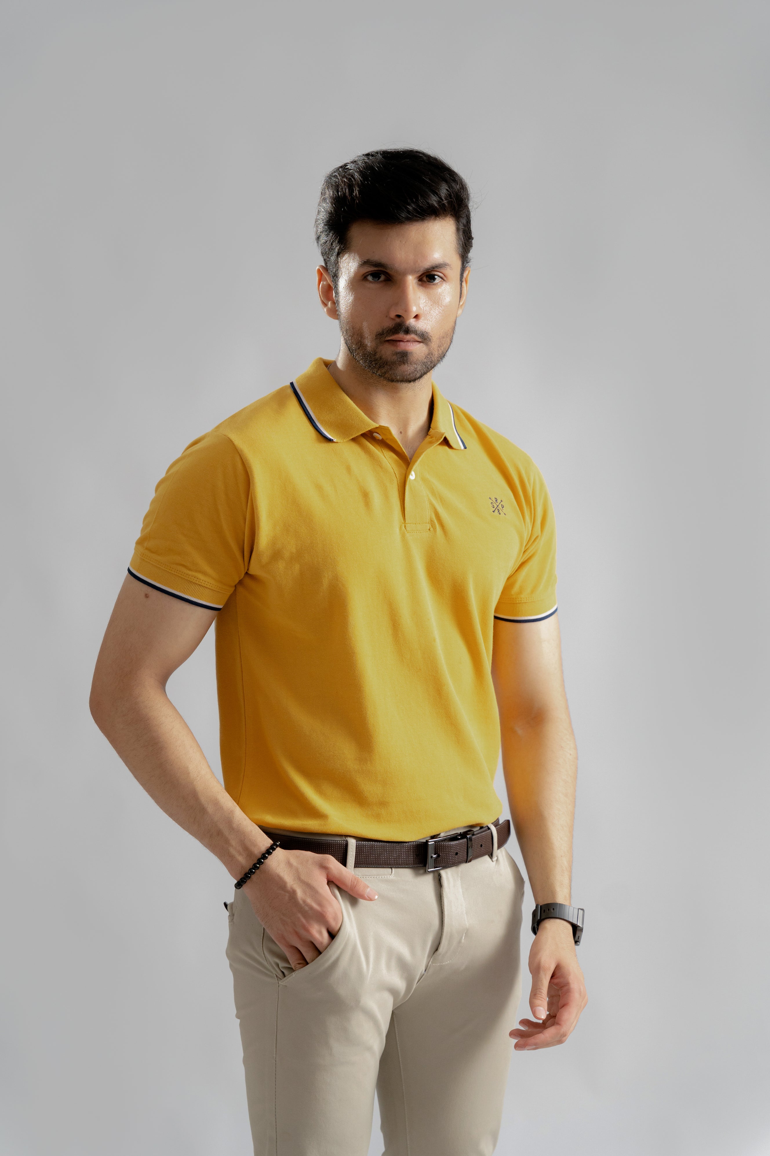 Mustard Contrast Collar Tipping Polo