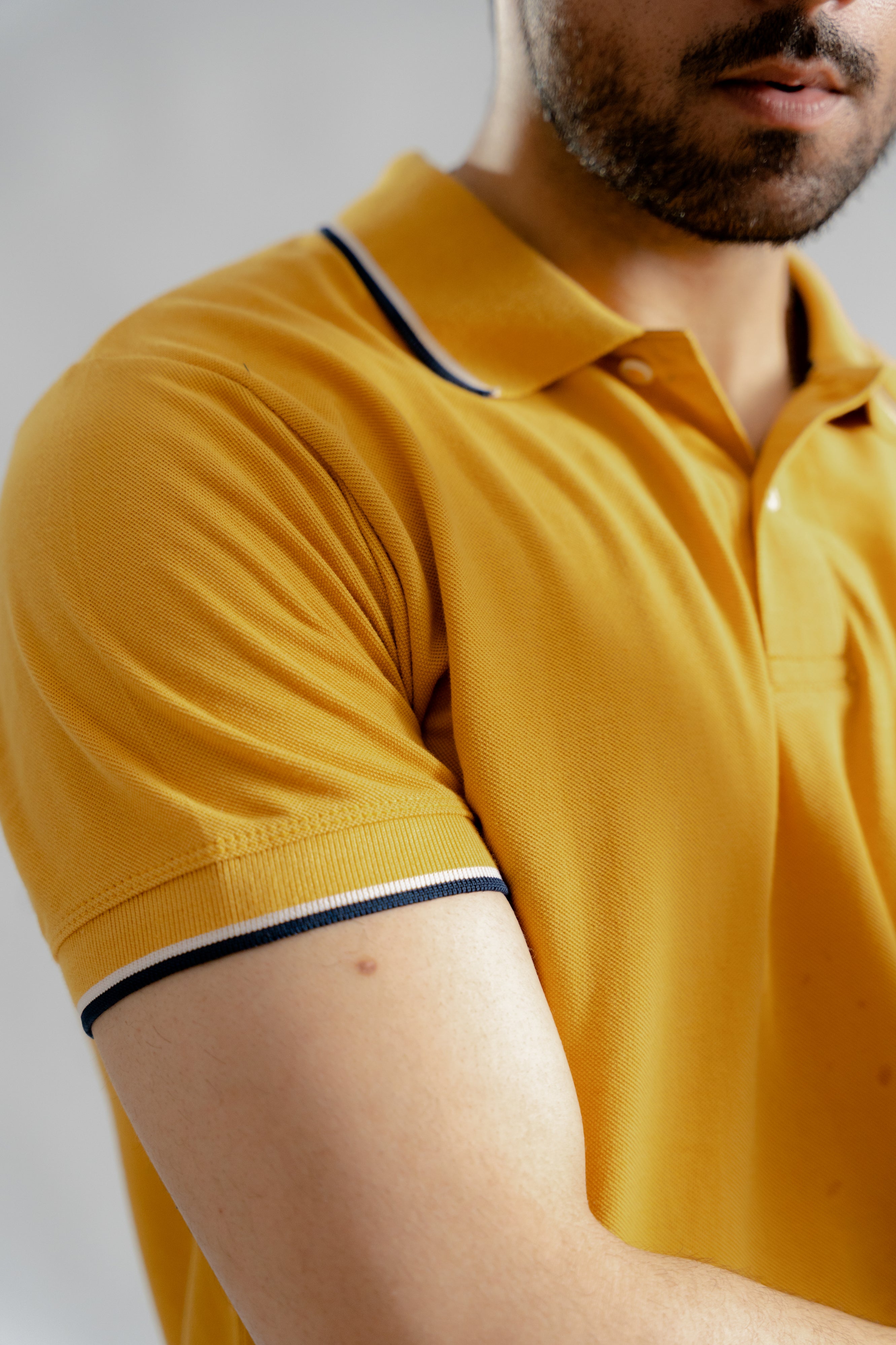 Mustard Contrast Collar Tipping Polo