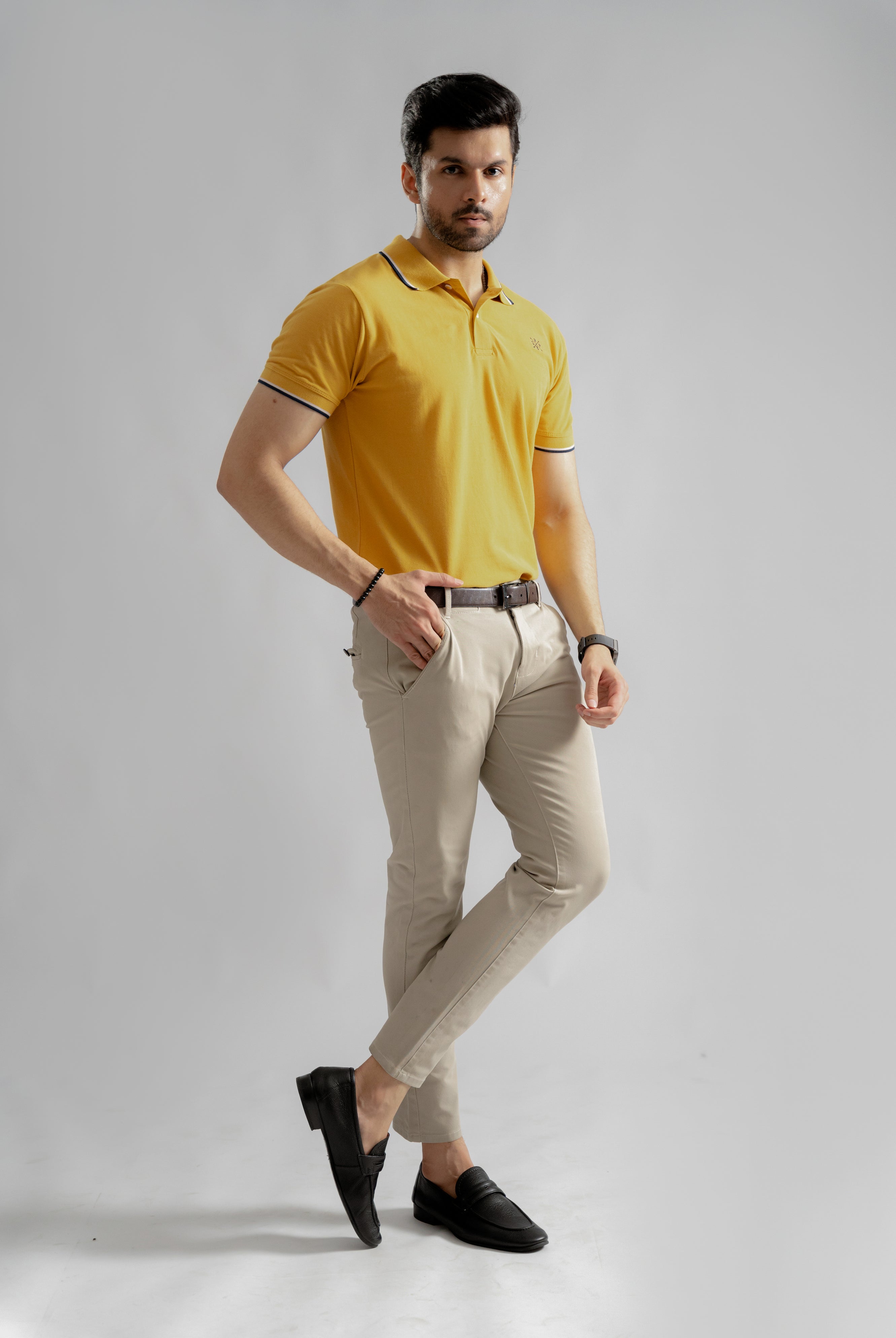 Mustard Contrast Collar Tipping Polo