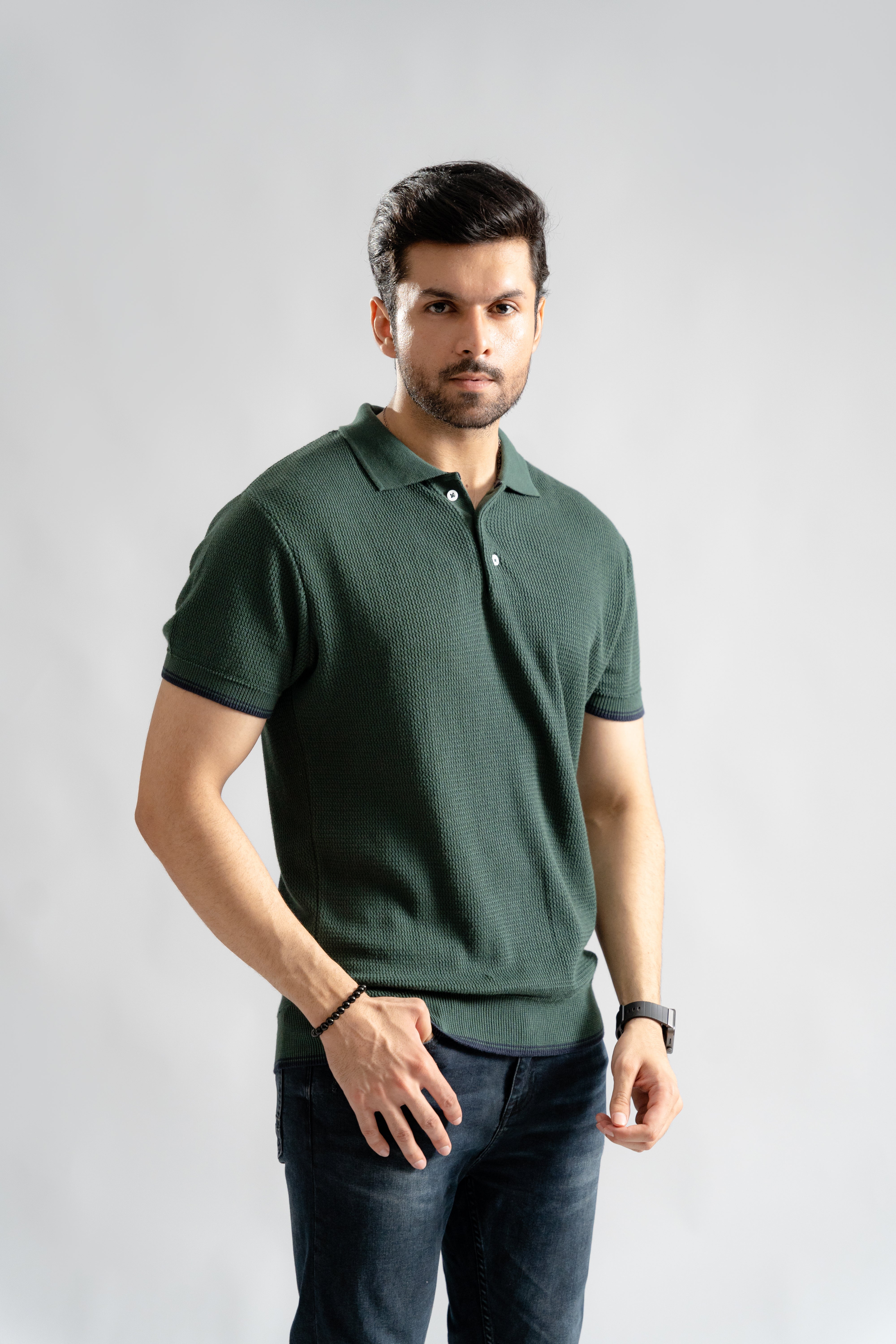 Green Rack Knit Polo