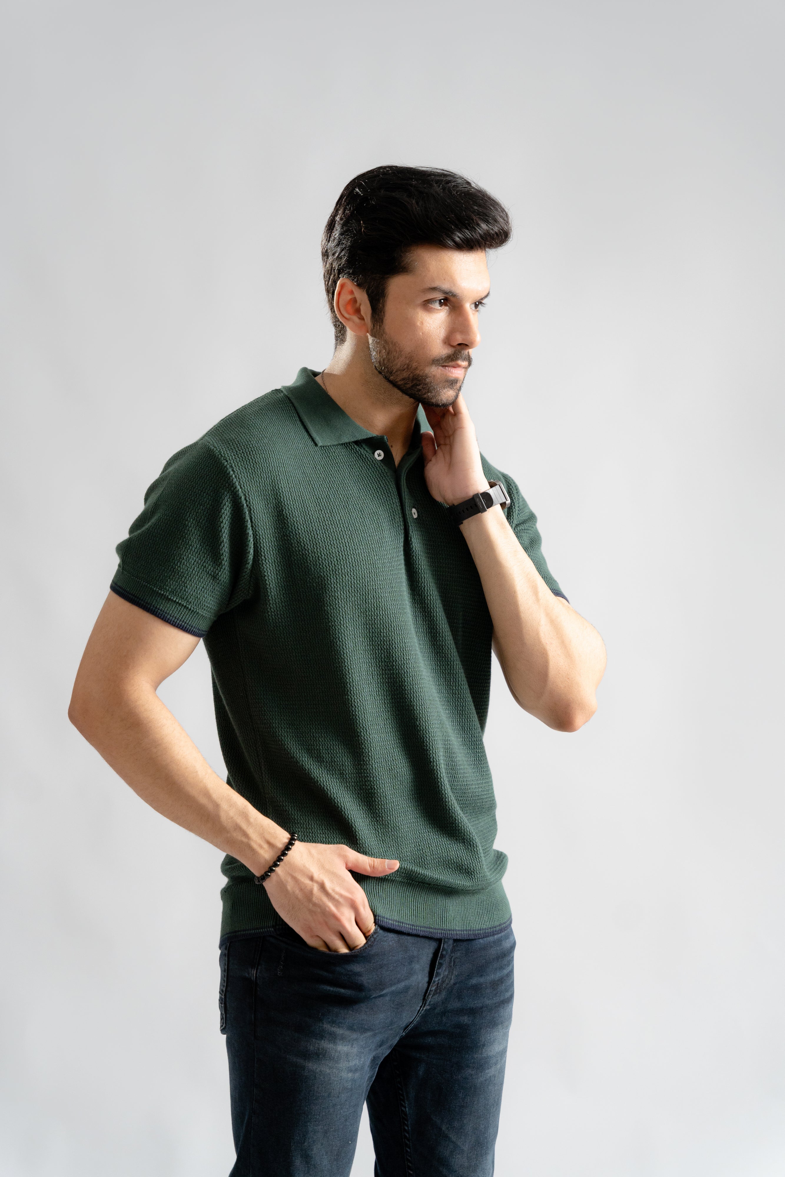 Green Rack Knit Polo