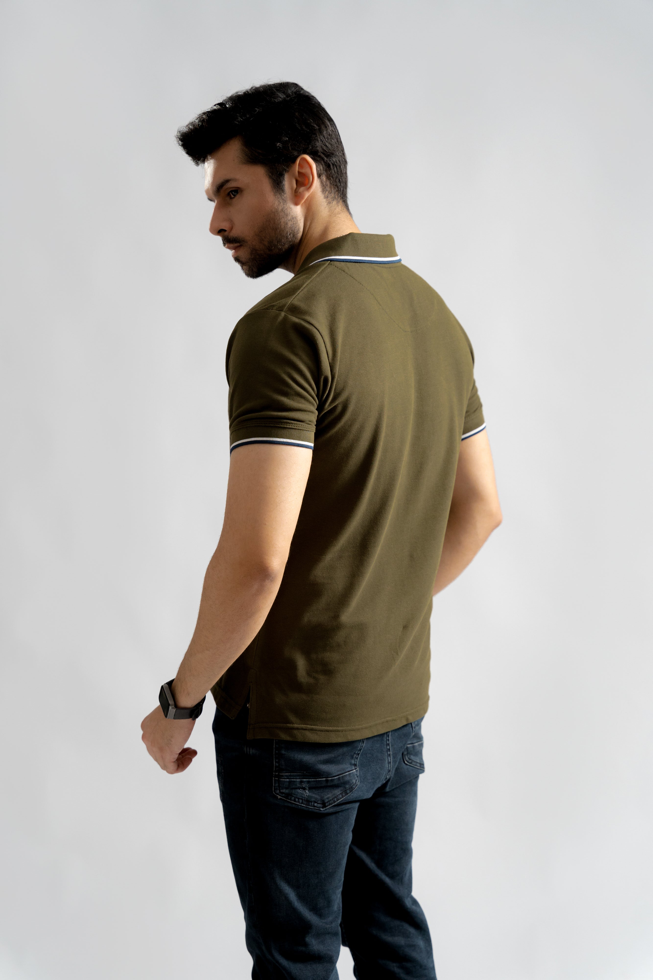 Olive Green Contrast Collar Tipping Polo