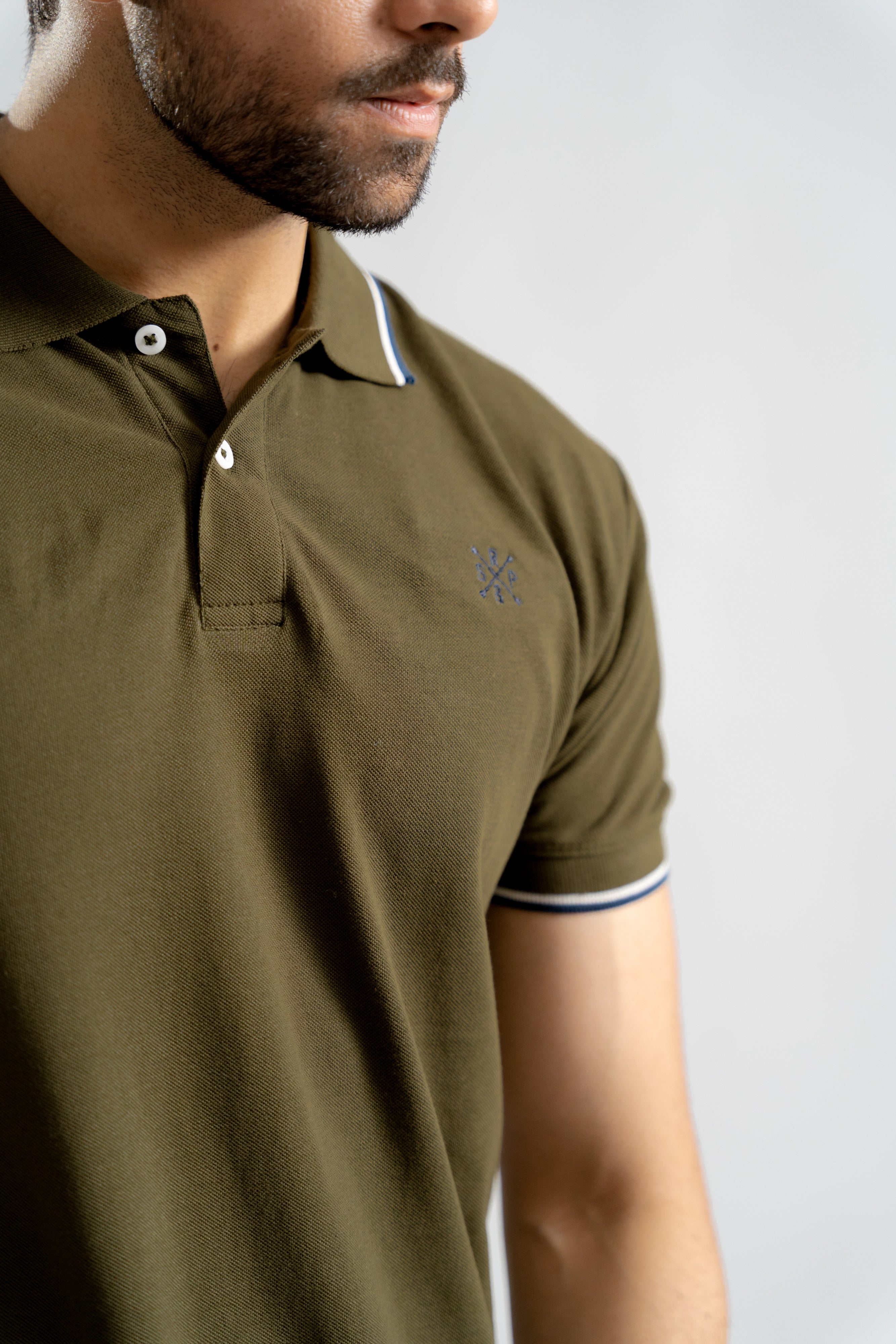 Olive Green Contrast Collar Tipping Polo