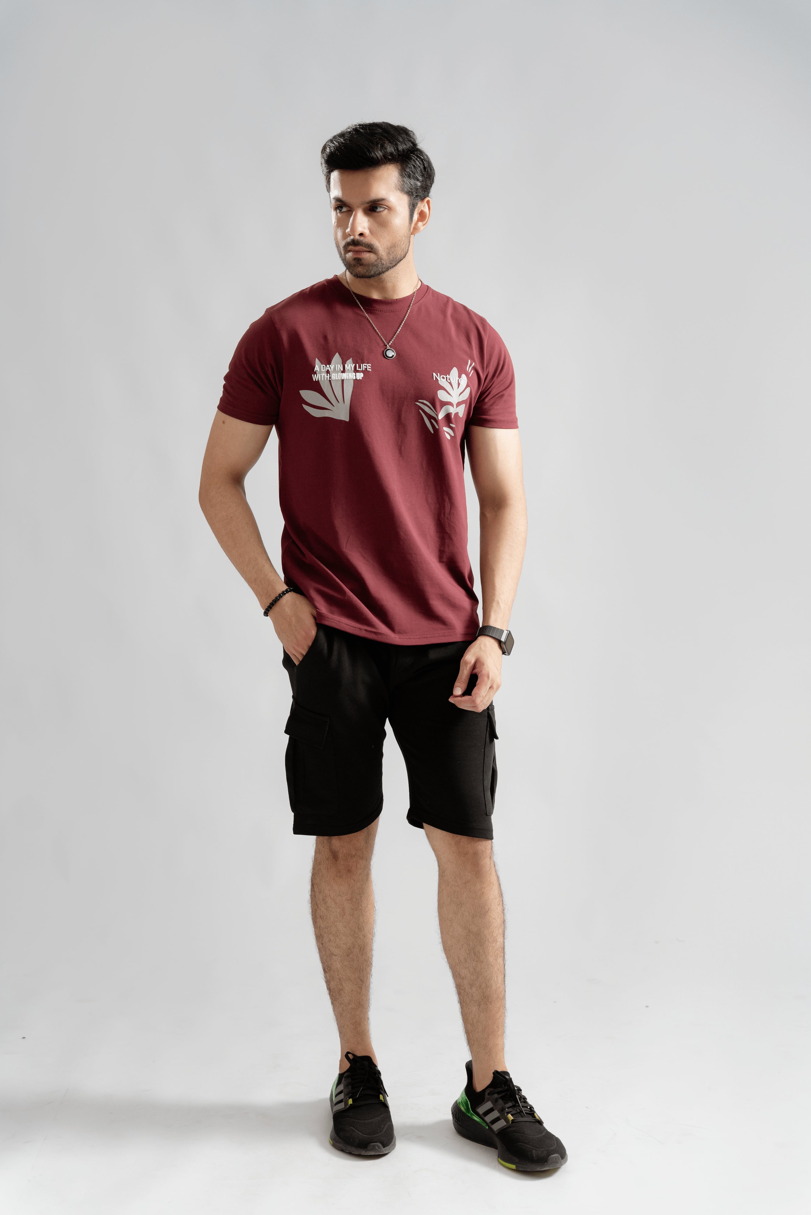 Maroon Puff Print Graphic Tshirt