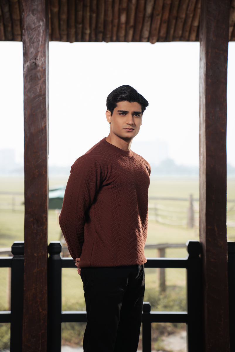 Rust Fine Knit Textured Crew Neck – Surplus Clothing
