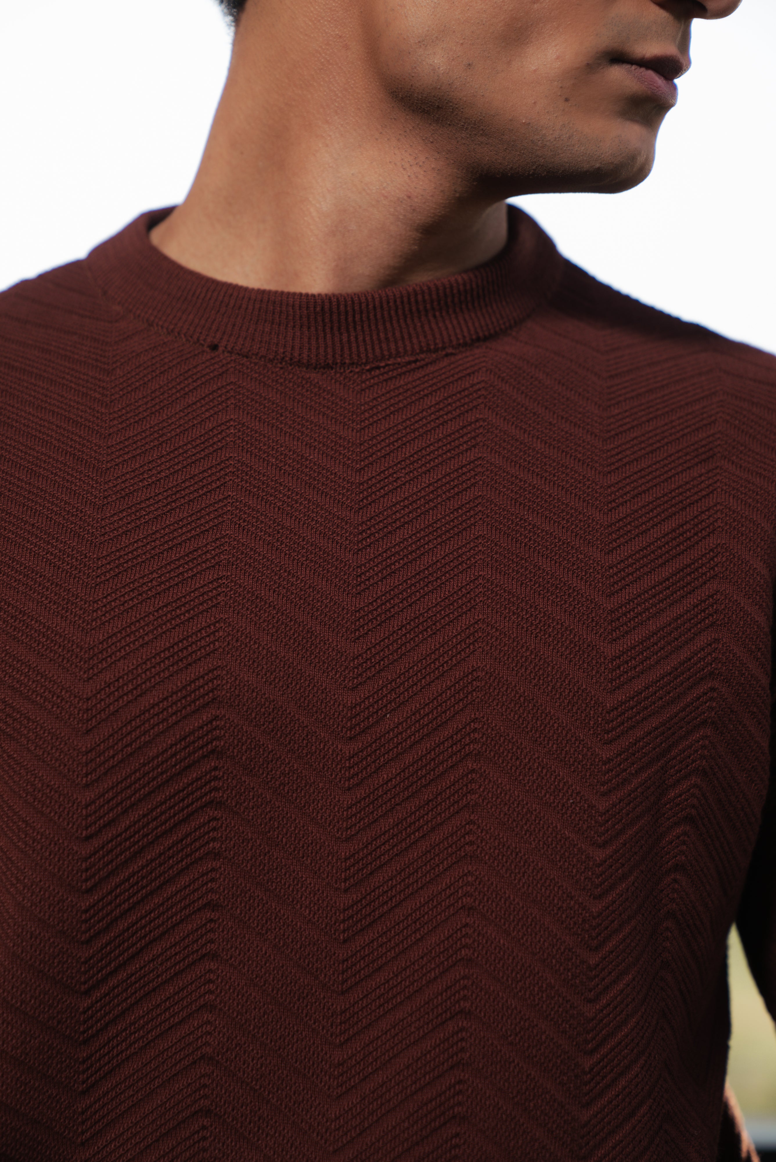Rust Fine Knit Textured Crew Neck