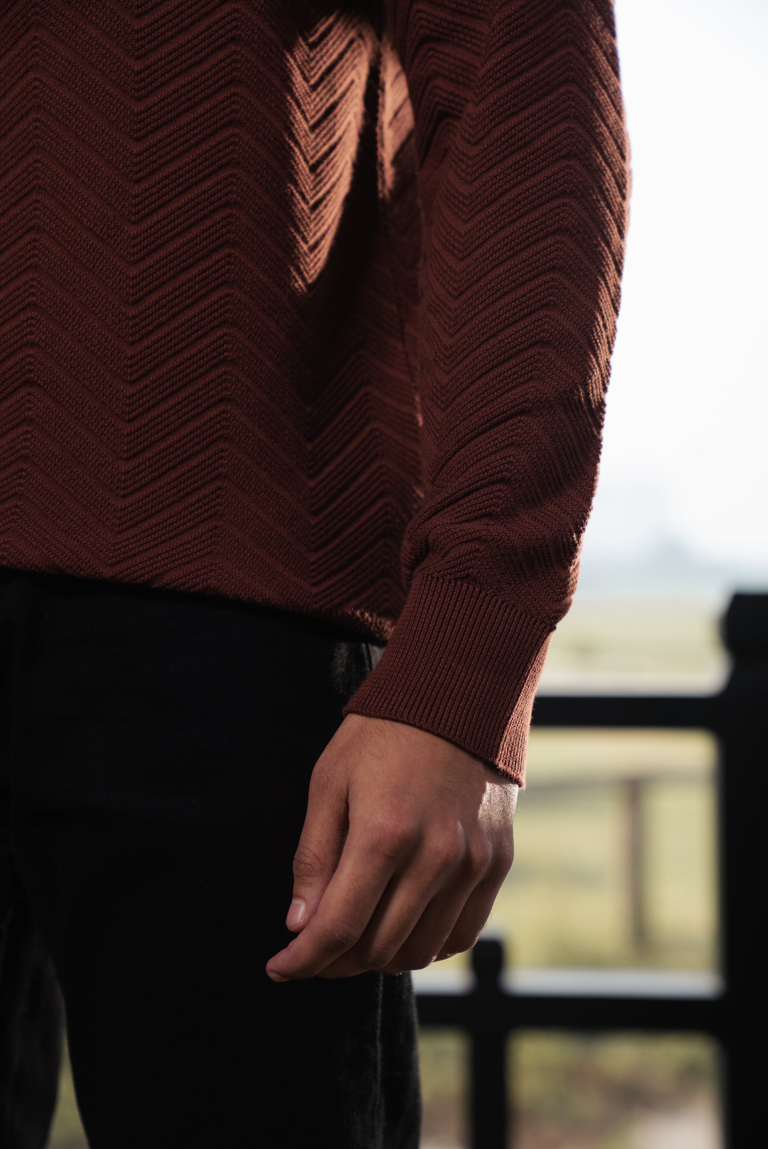 Rust Fine Knit Textured Crew Neck