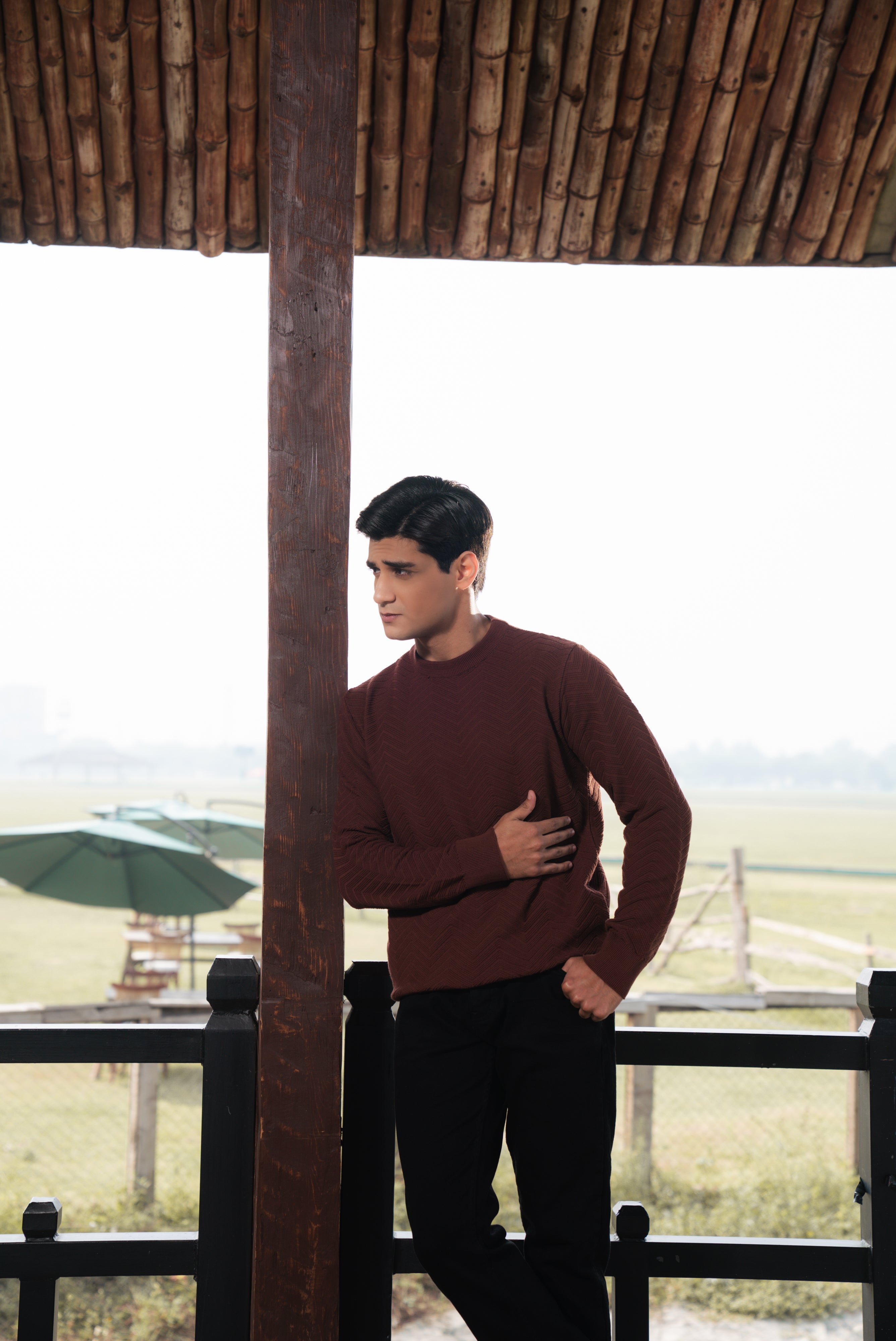 Rust Fine Knit Textured Crew Neck