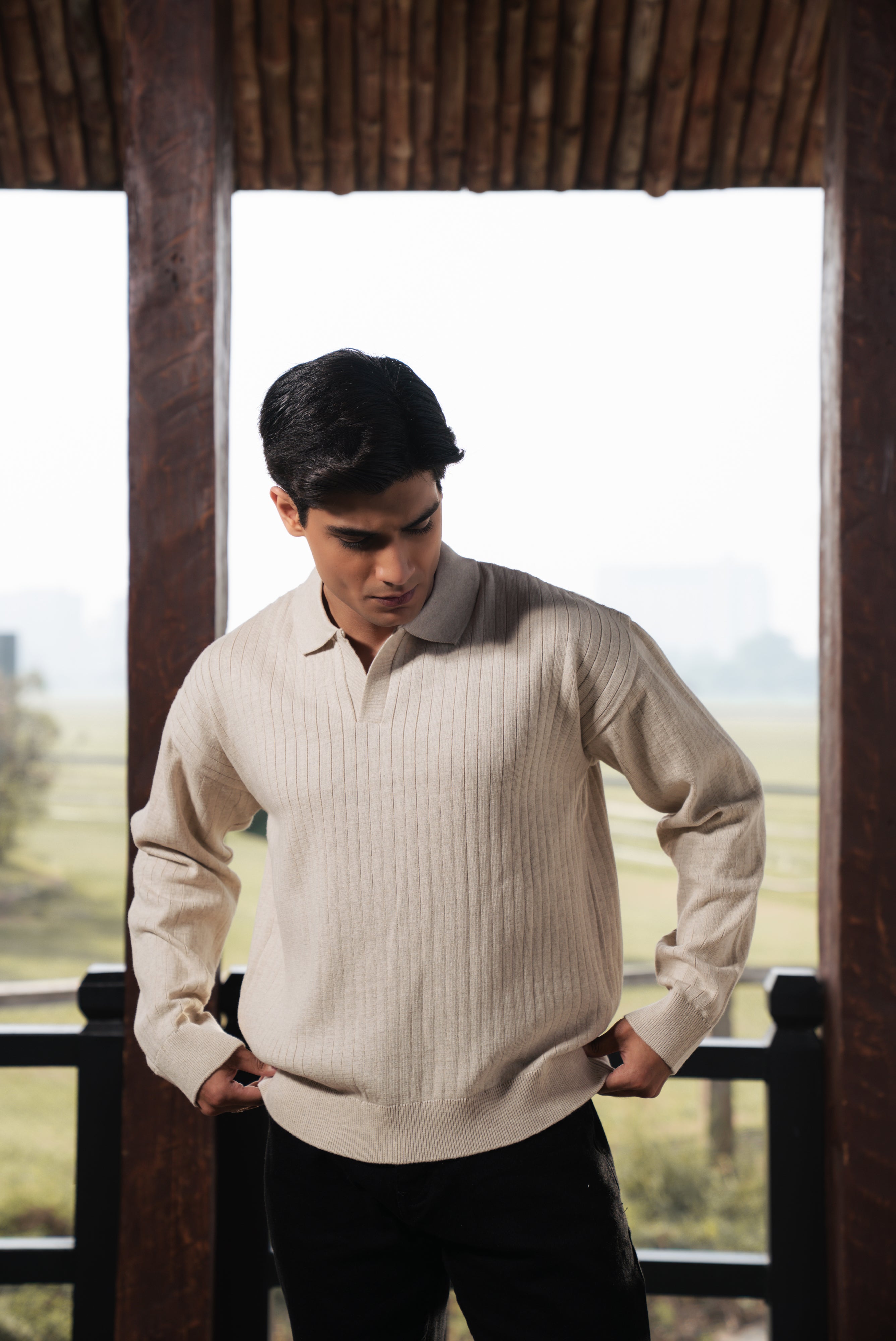 Off White Boxy Fit Sweater Polo