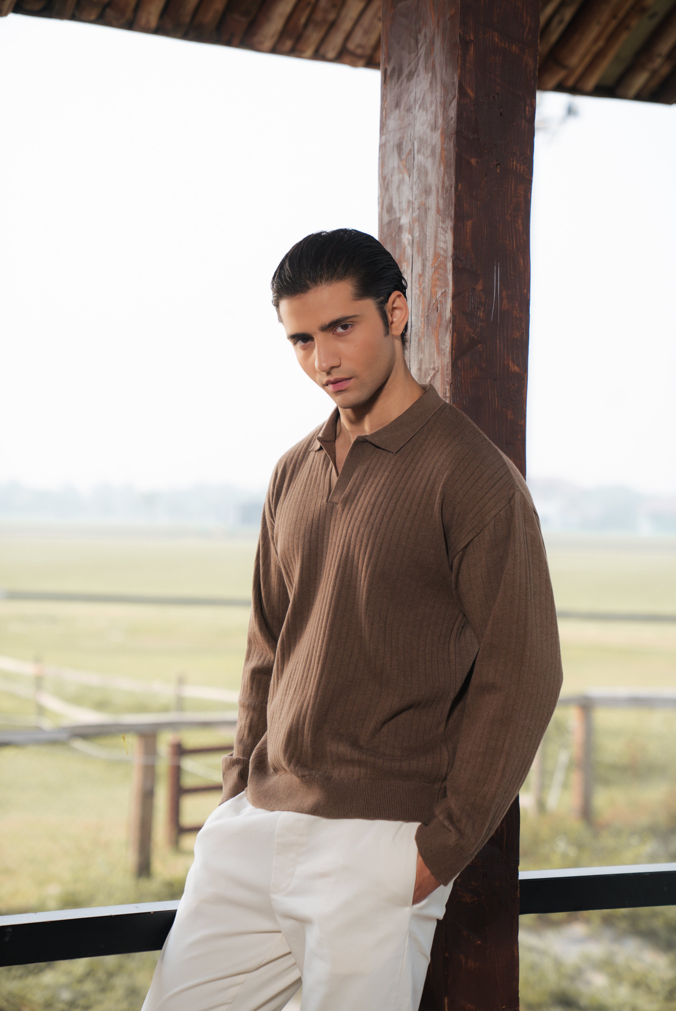 Brown Boxy Fit Sweater Polo