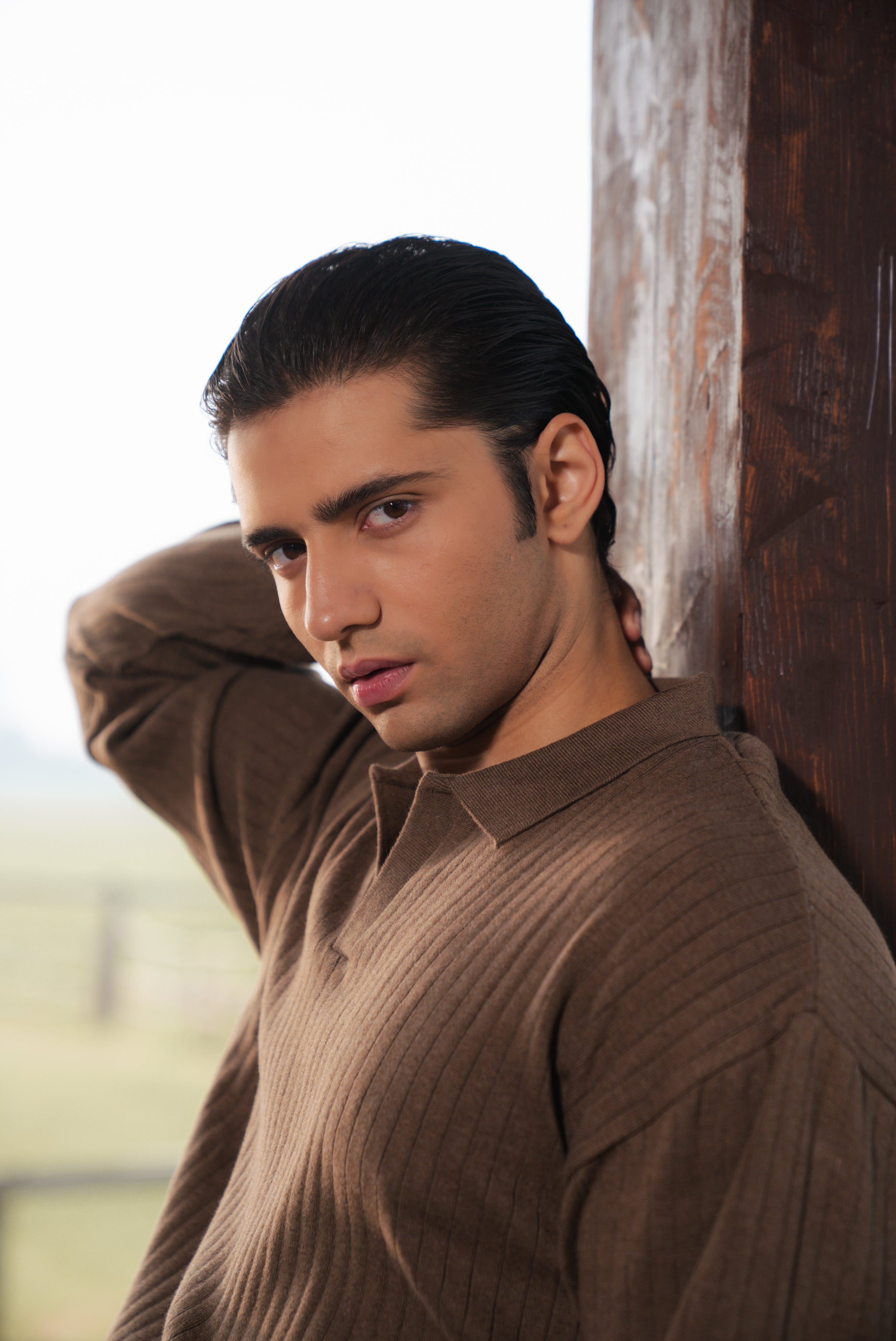 Brown Boxy Fit Sweater Polo