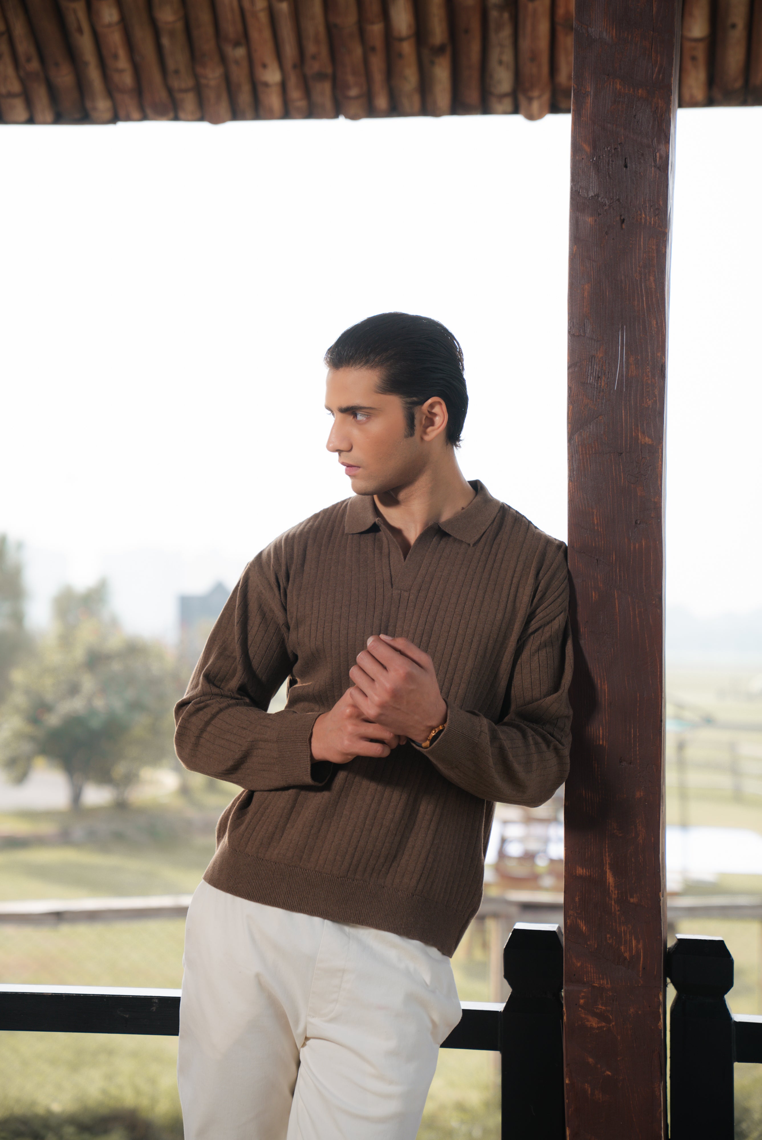 Brown Boxy Fit Sweater Polo