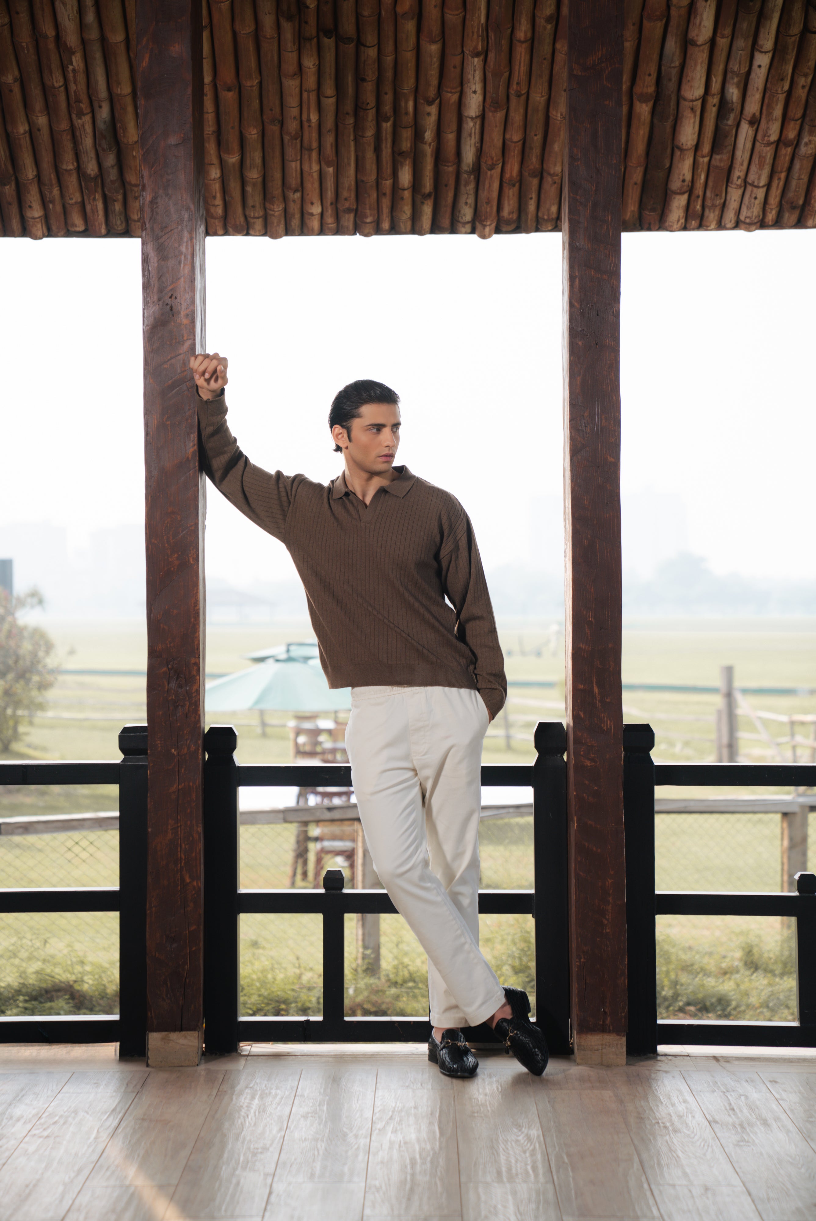 Brown Boxy Fit Sweater Polo