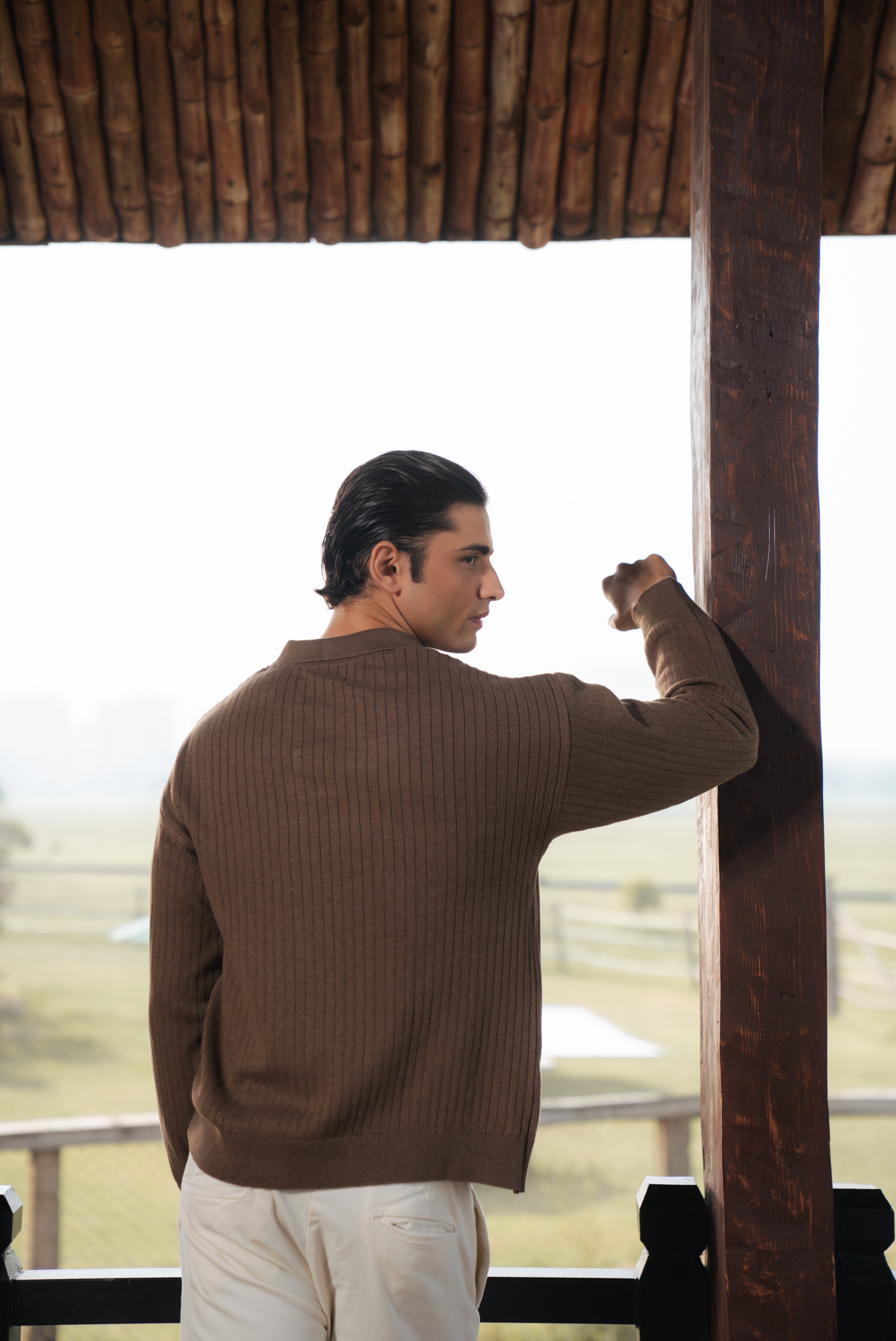 Brown Boxy Fit Sweater Polo