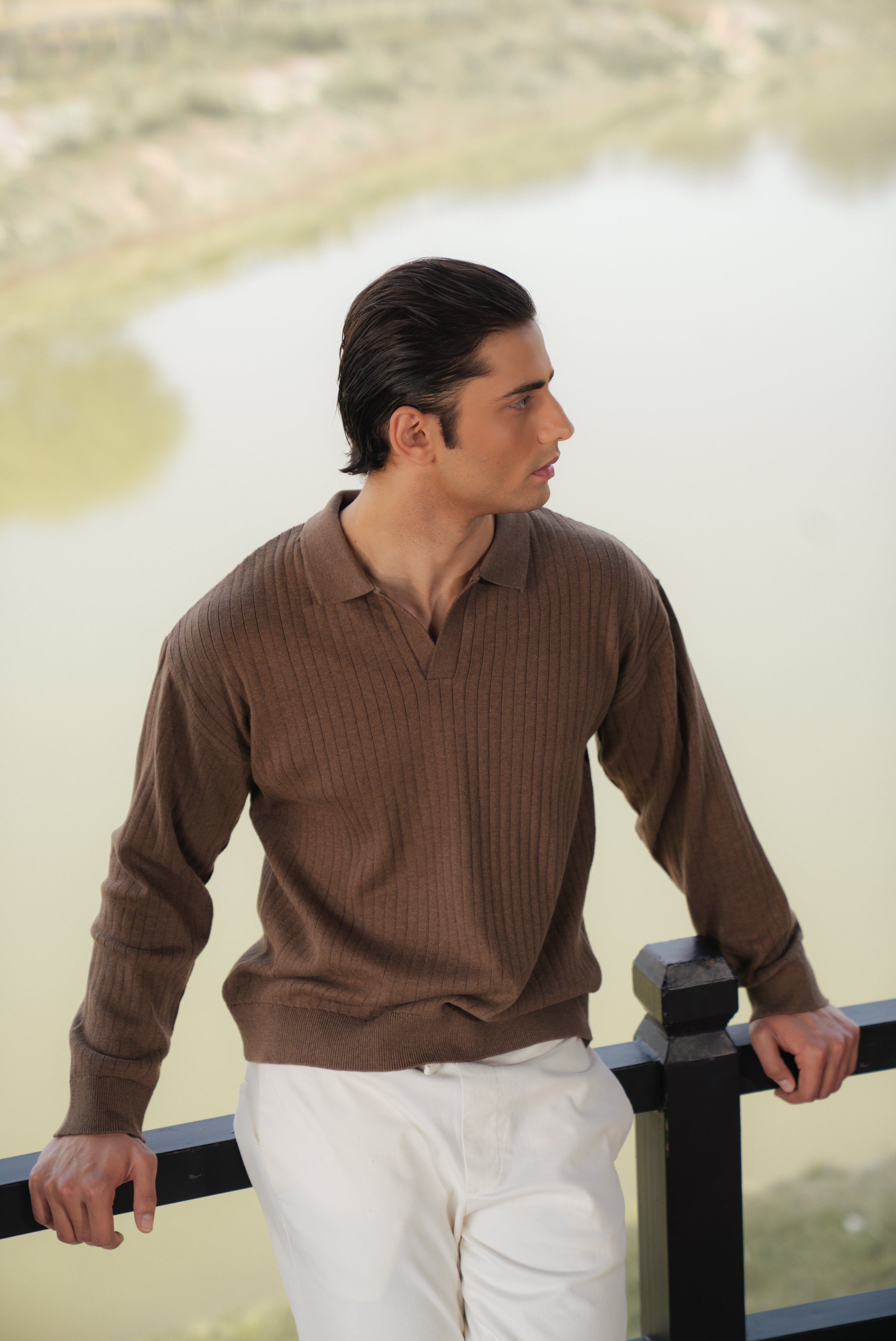 Brown Boxy Fit Sweater Polo