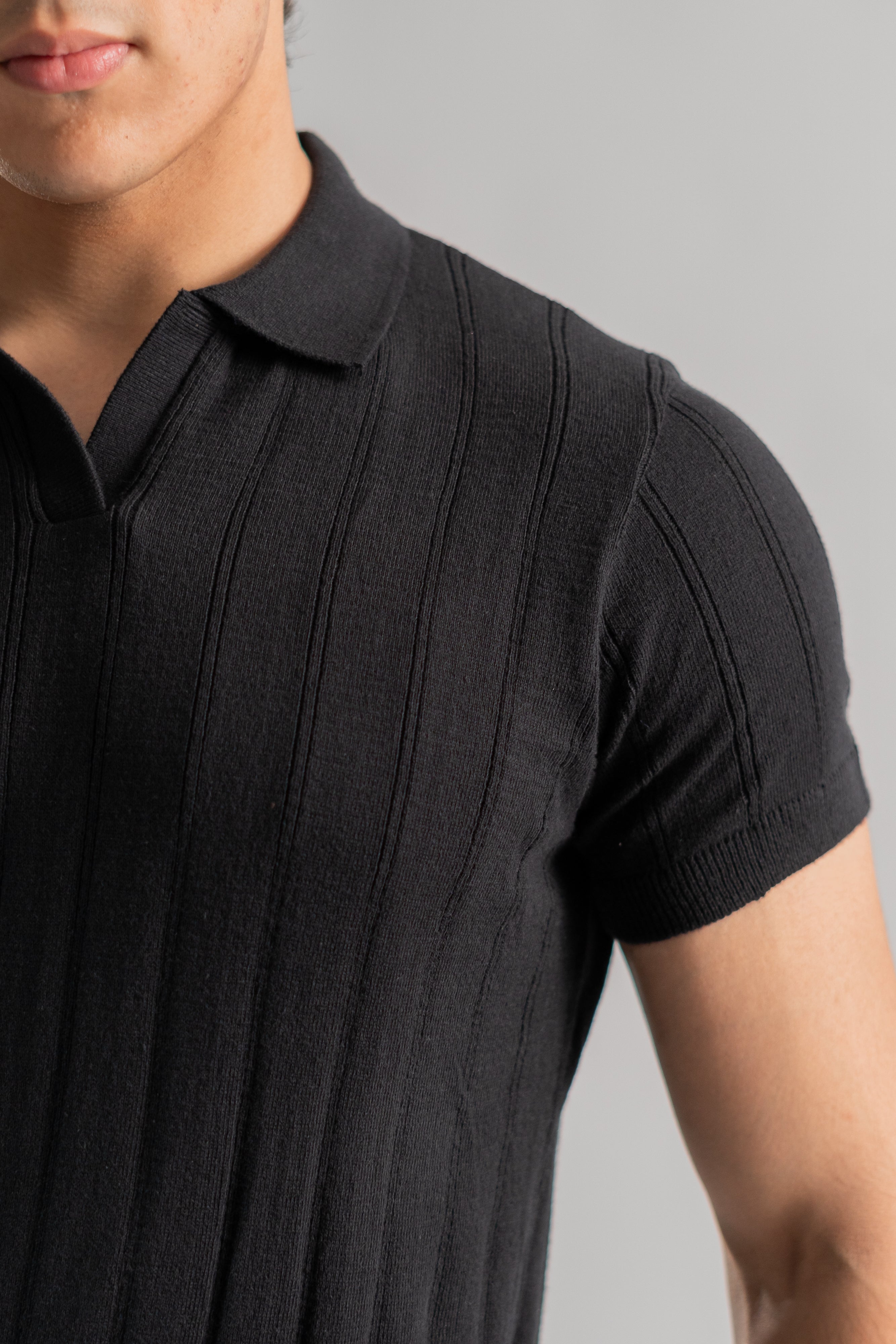 Black Cotton rich ribbed polo