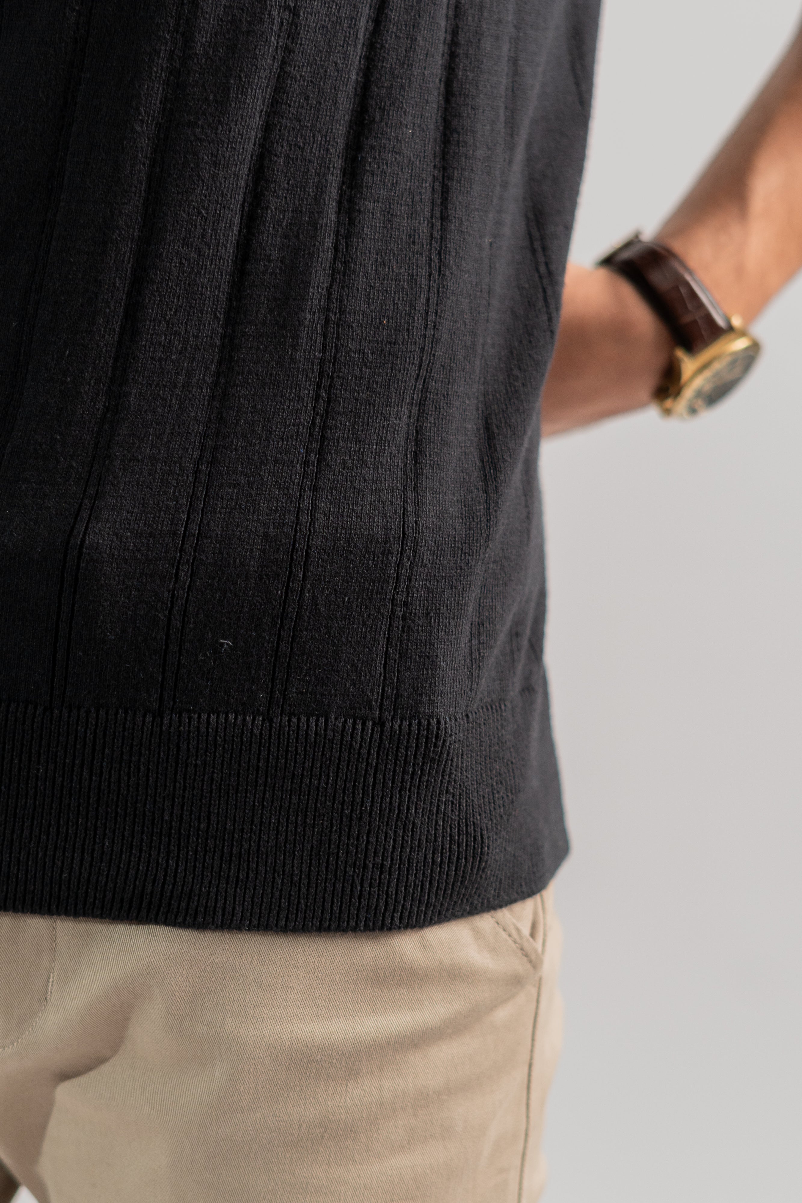 Black Cotton rich ribbed polo