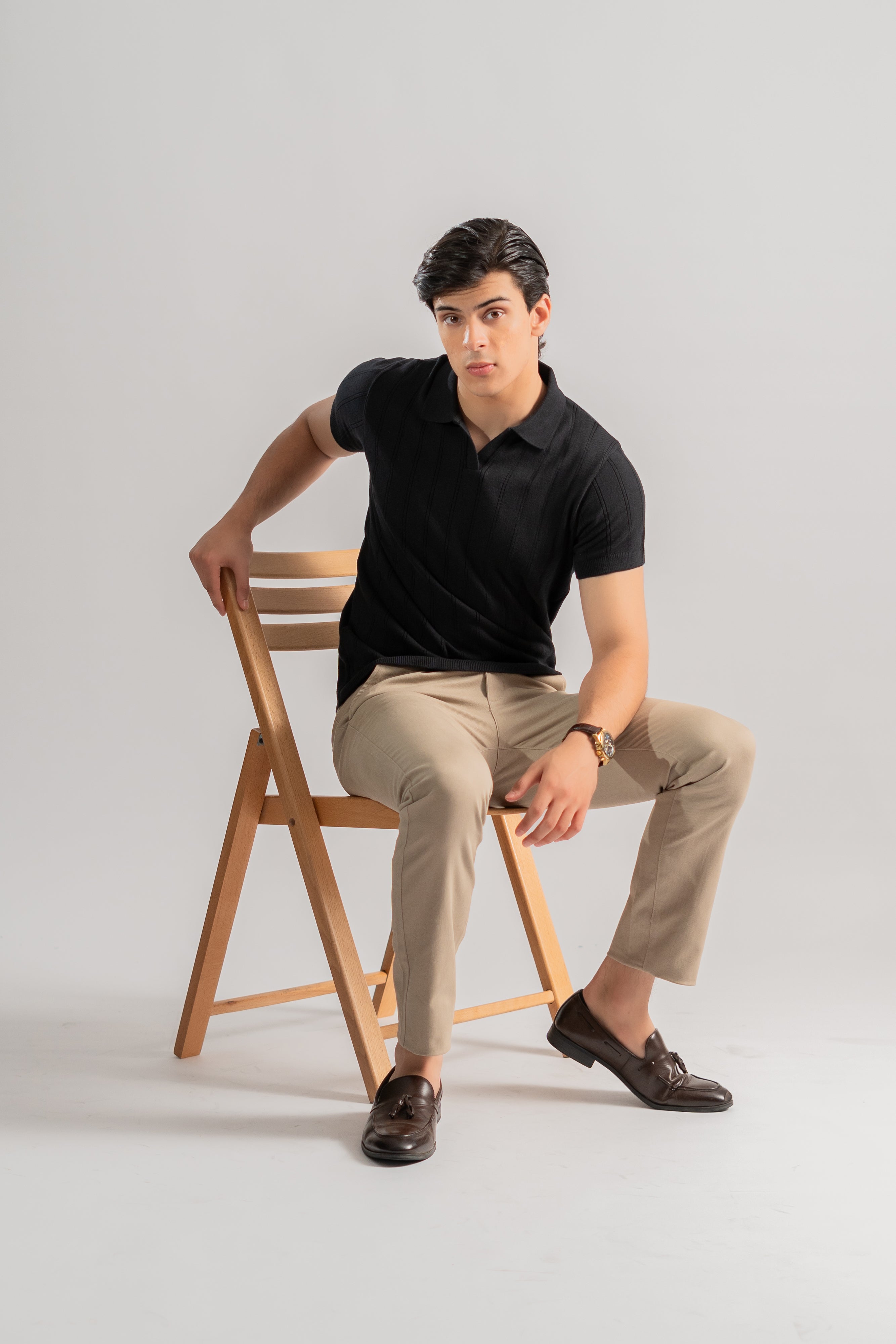 Black Cotton rich ribbed polo