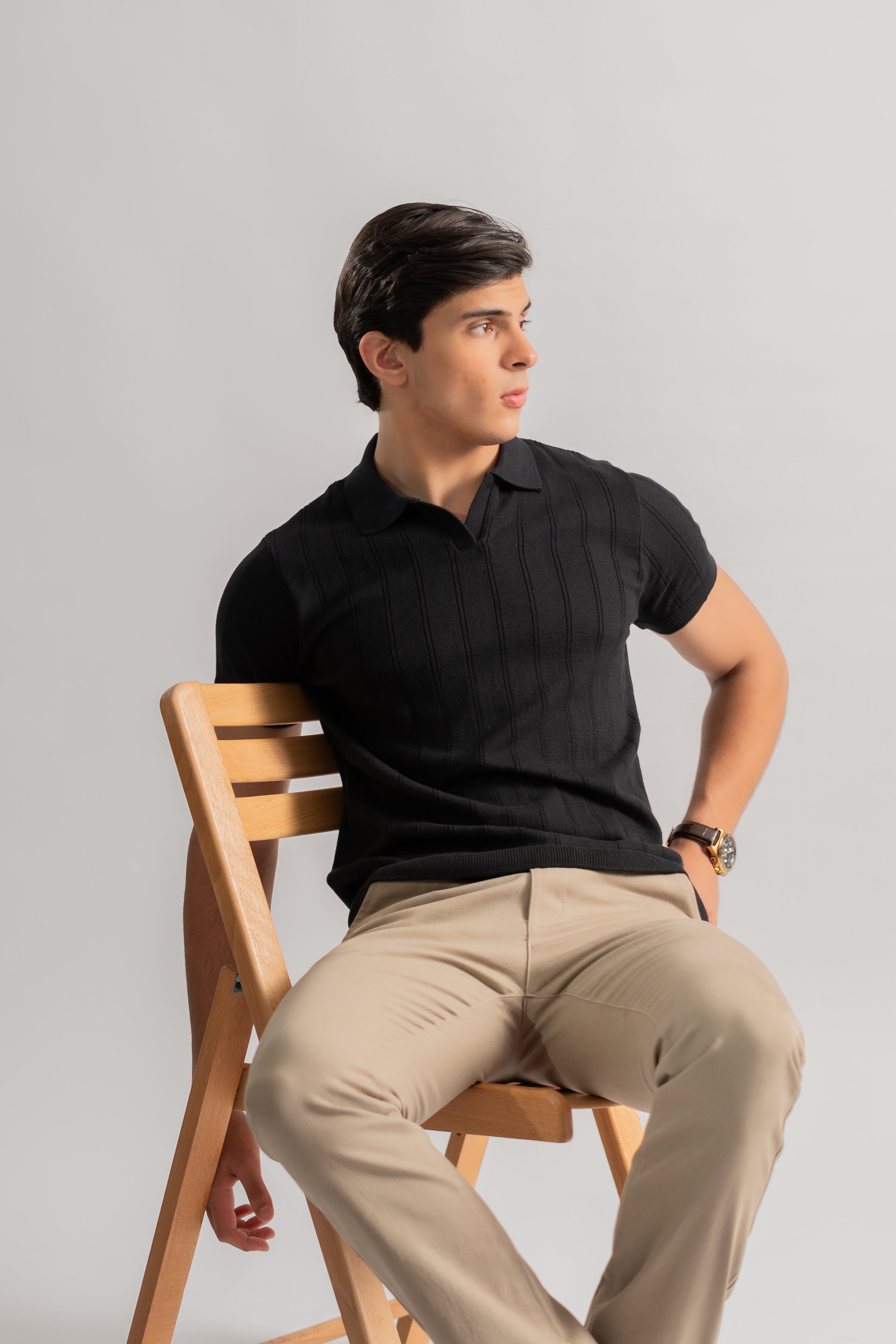 Black Cotton rich ribbed polo