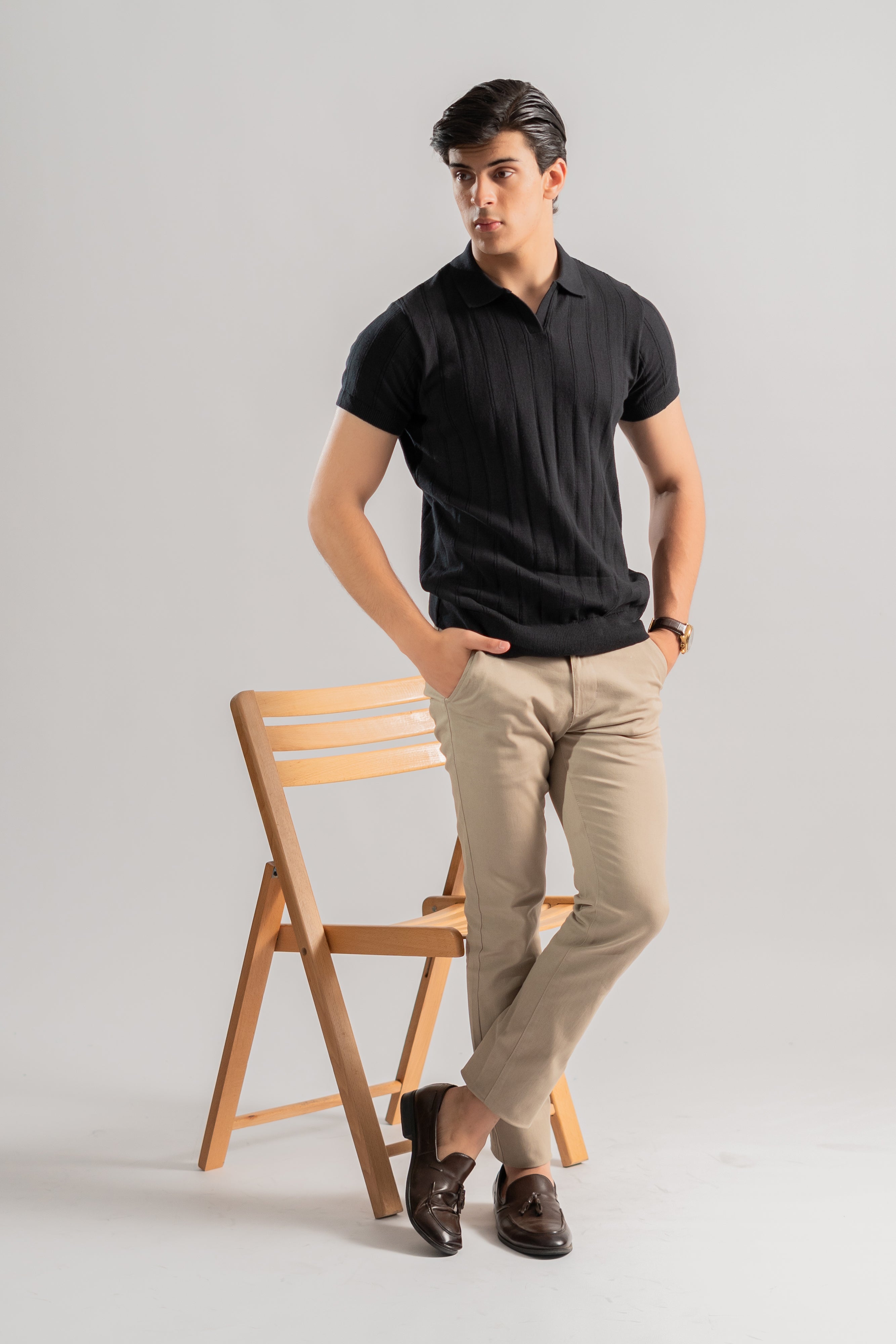 Black Cotton rich ribbed polo