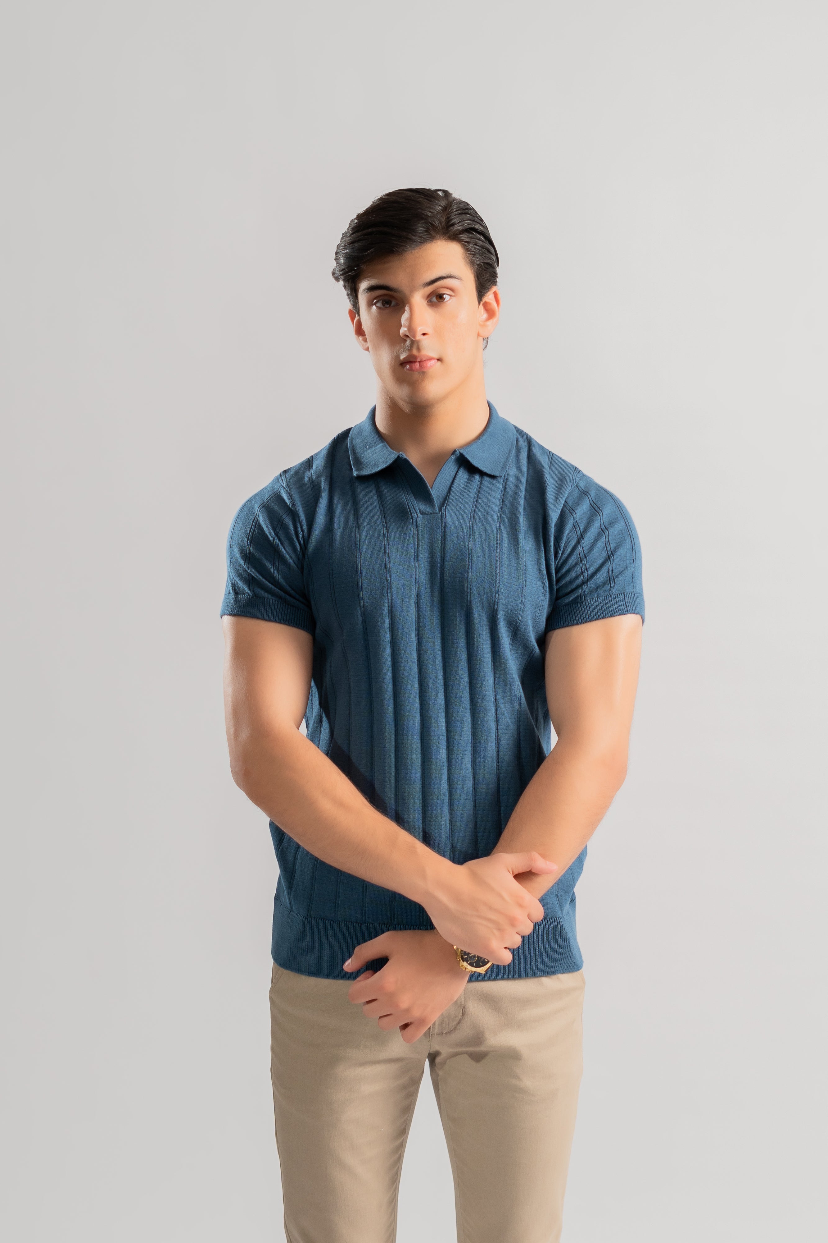 Teal cotton rich ribbed polo