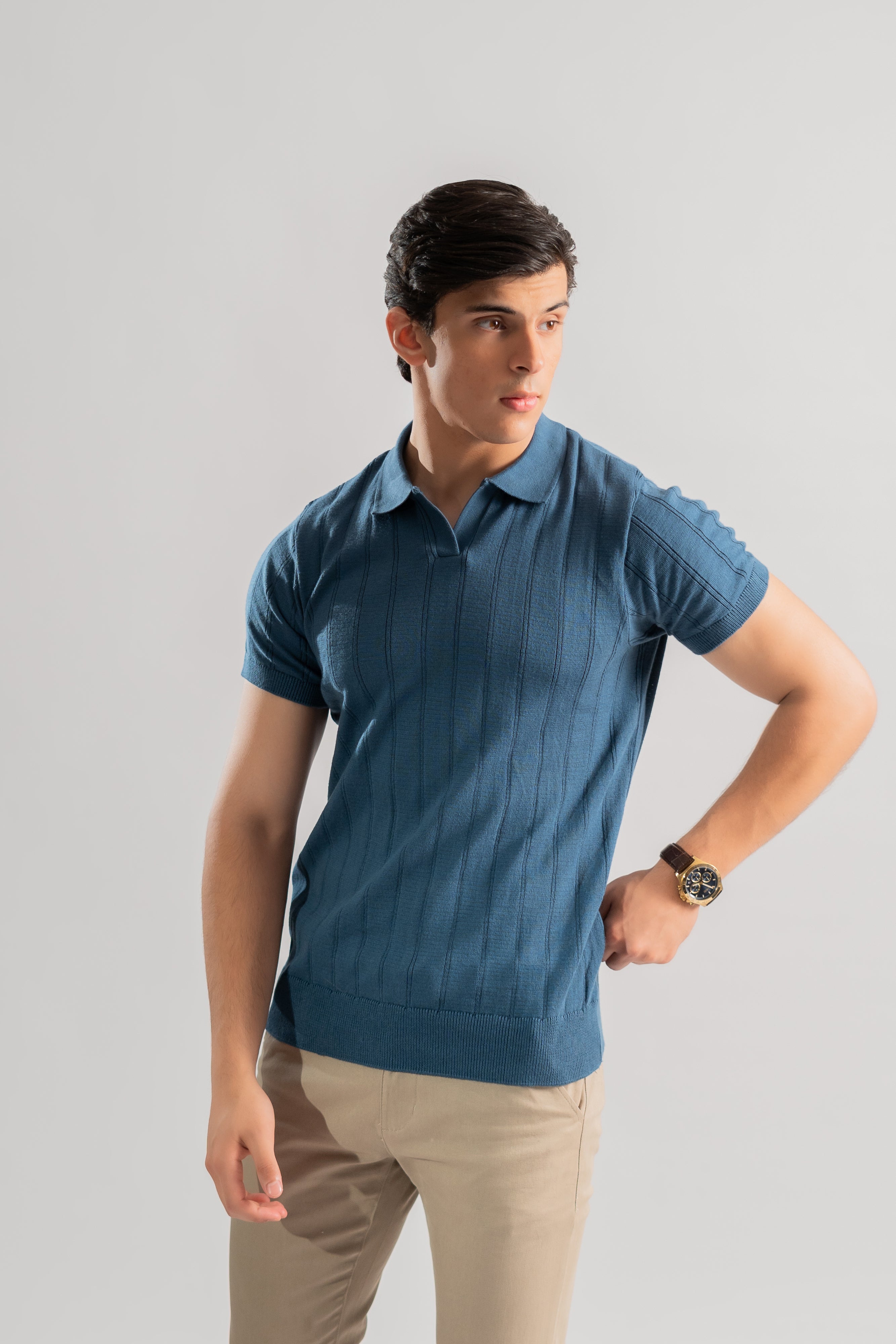 Teal cotton rich ribbed polo