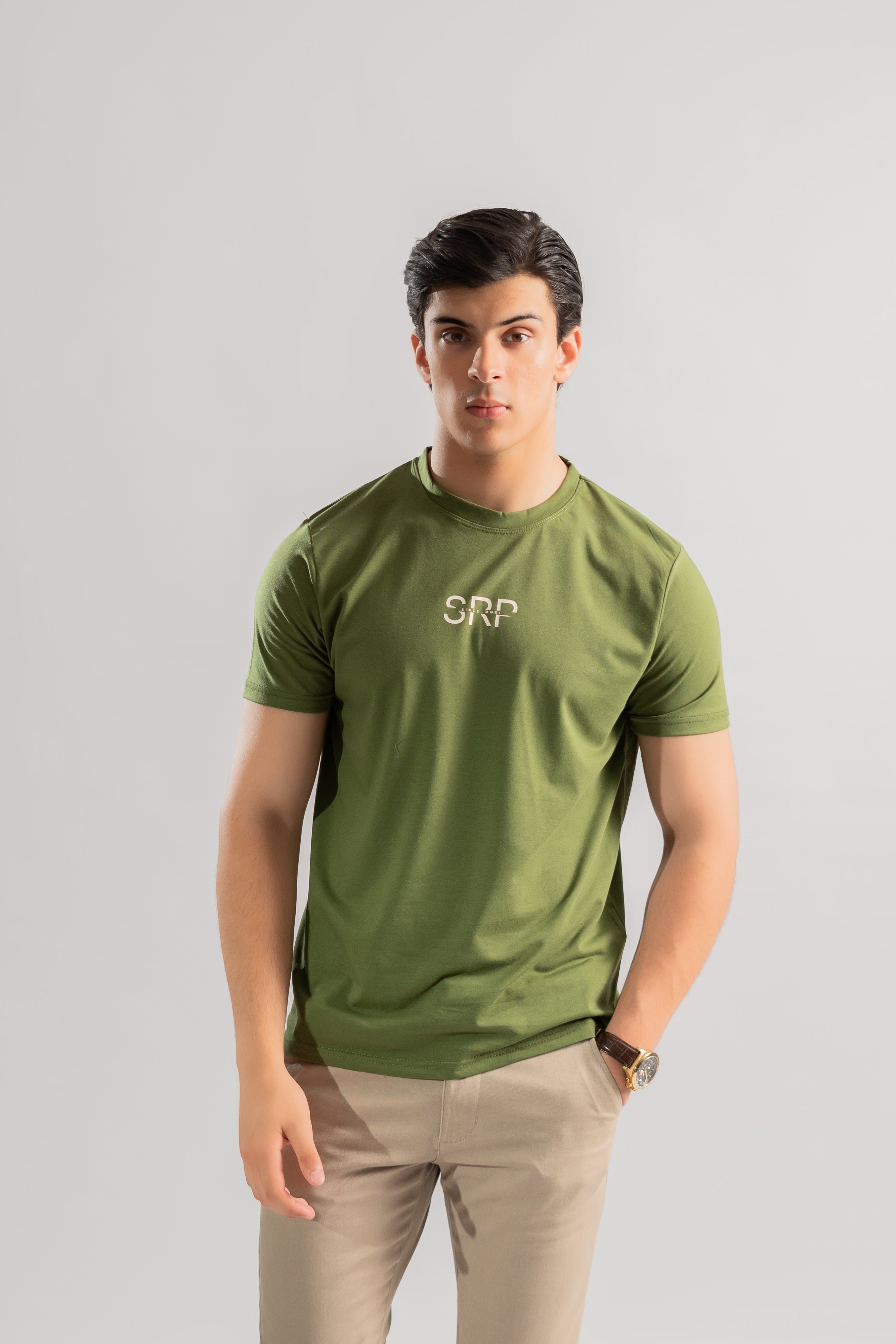 Green printed logo Lycra tshirt