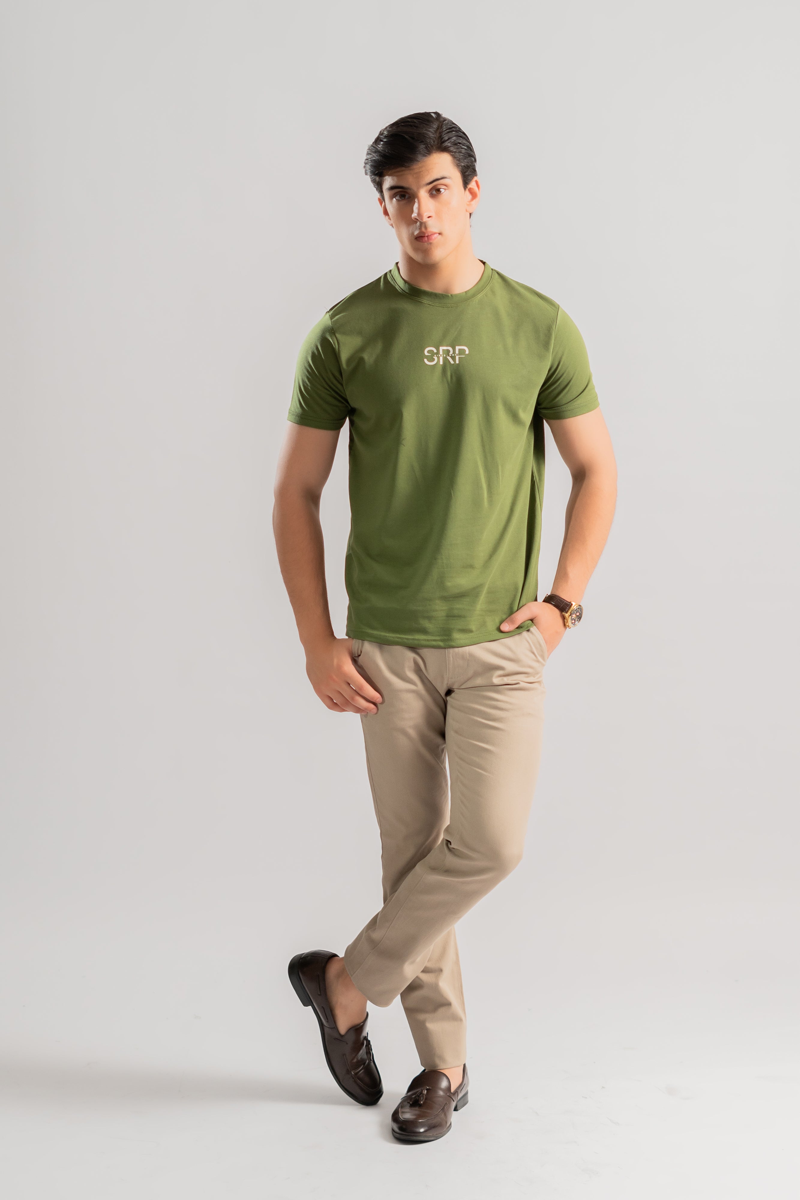 Green printed logo Lycra tshirt