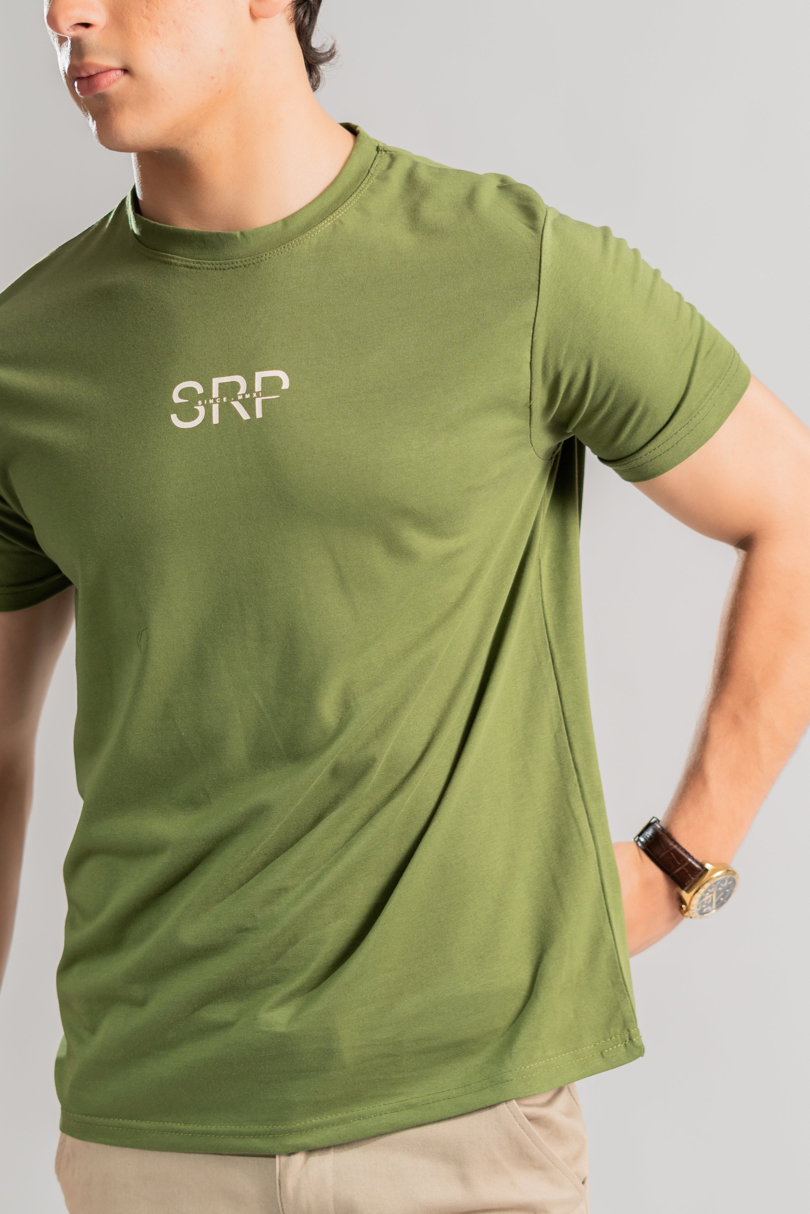 Green printed logo Lycra tshirt