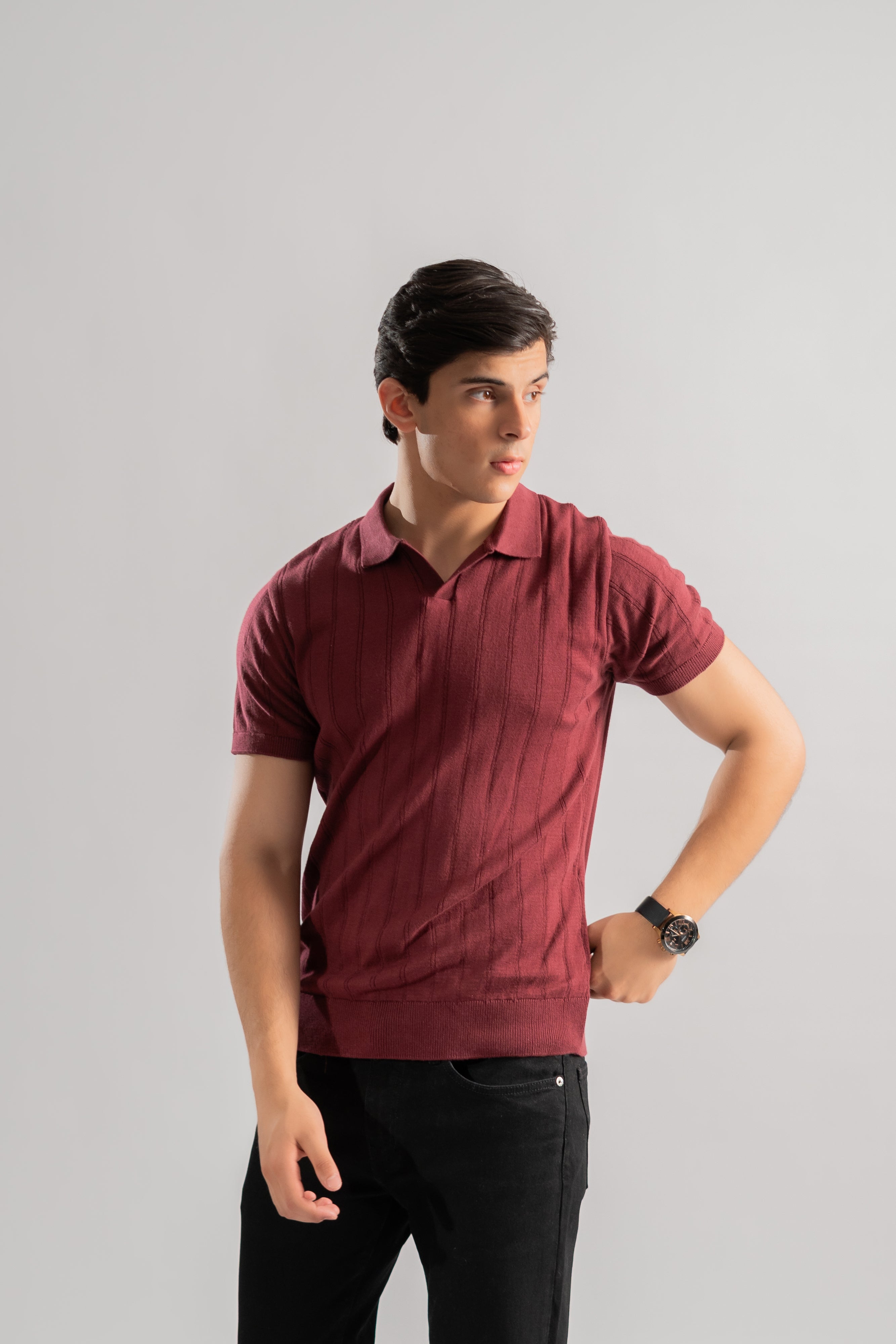 Burgundy cotton rich ribbed polo