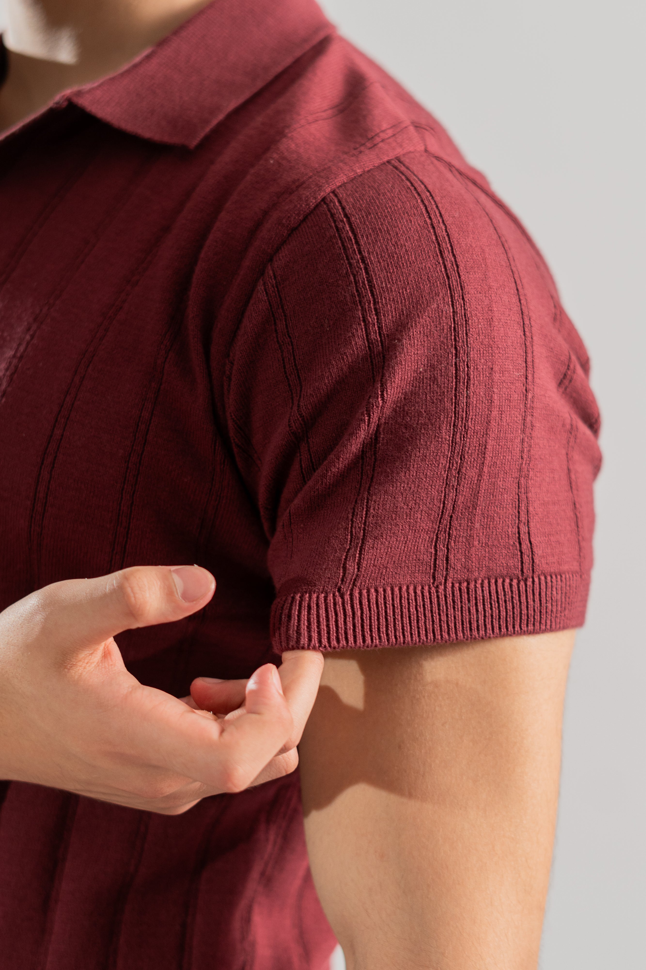 Burgundy cotton rich ribbed polo