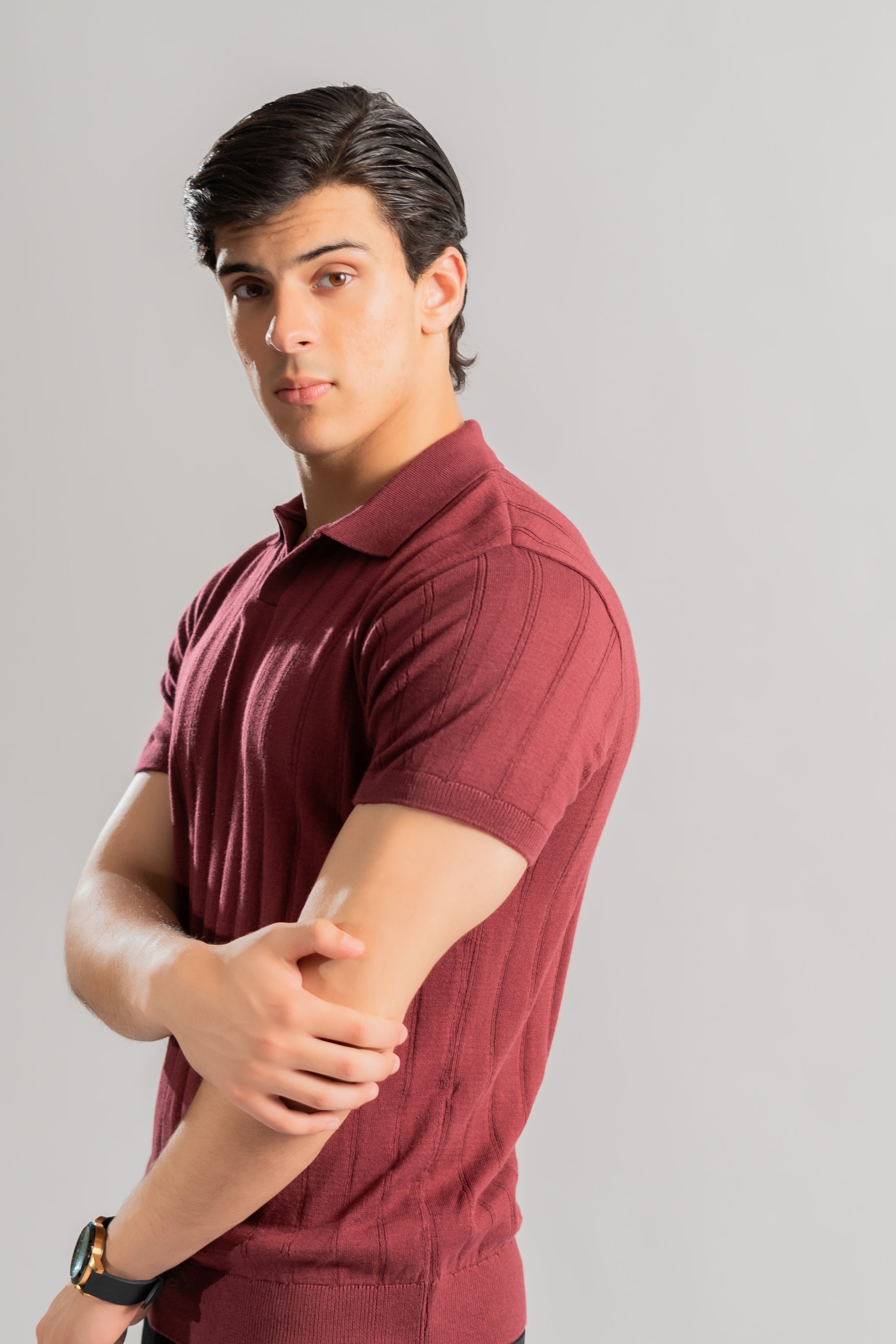 Burgundy cotton rich ribbed polo