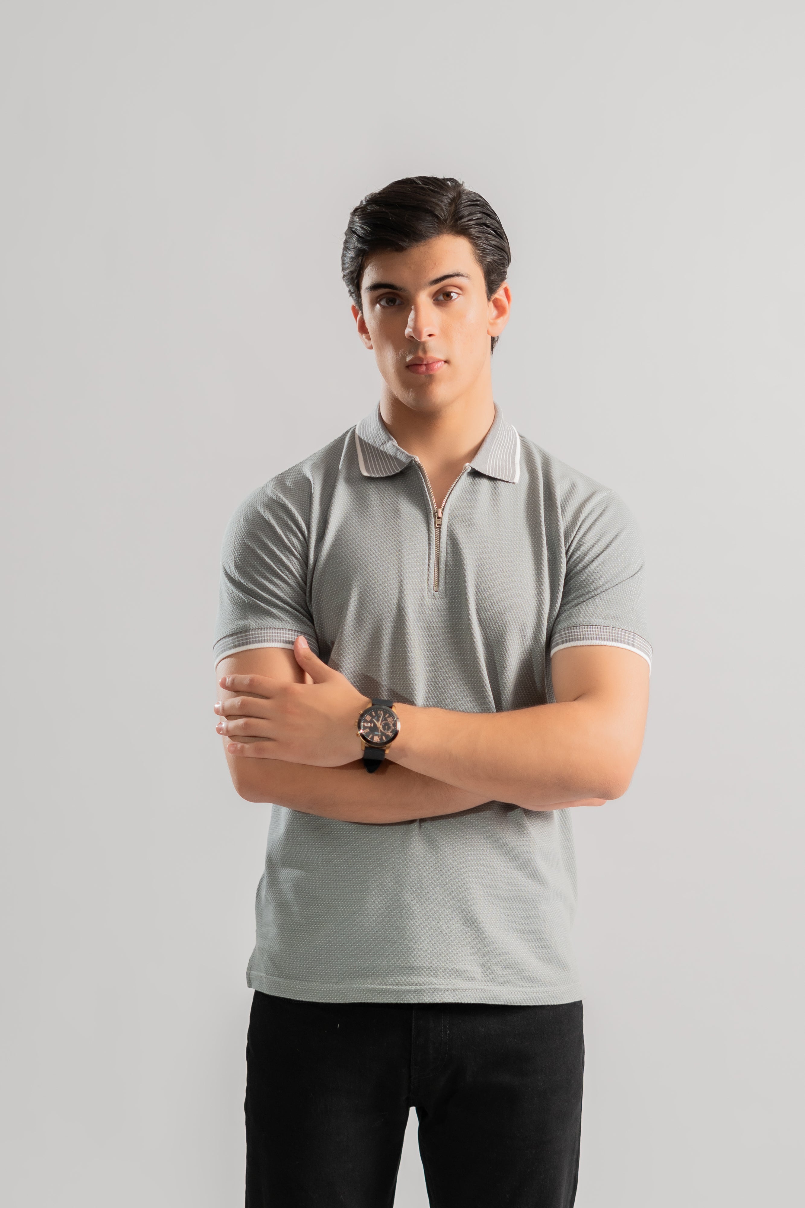 Gray jacquard polo