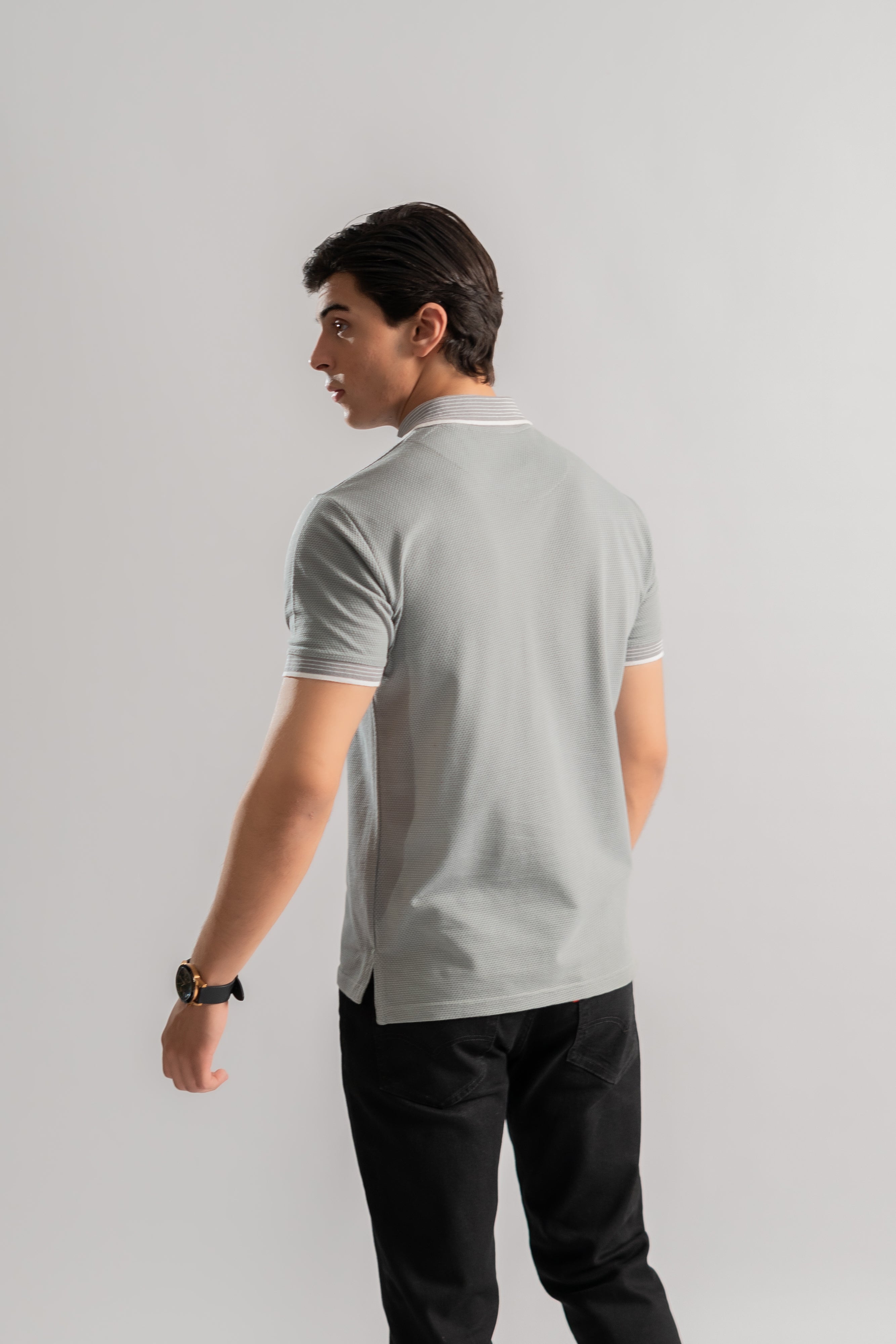 Gray jacquard polo