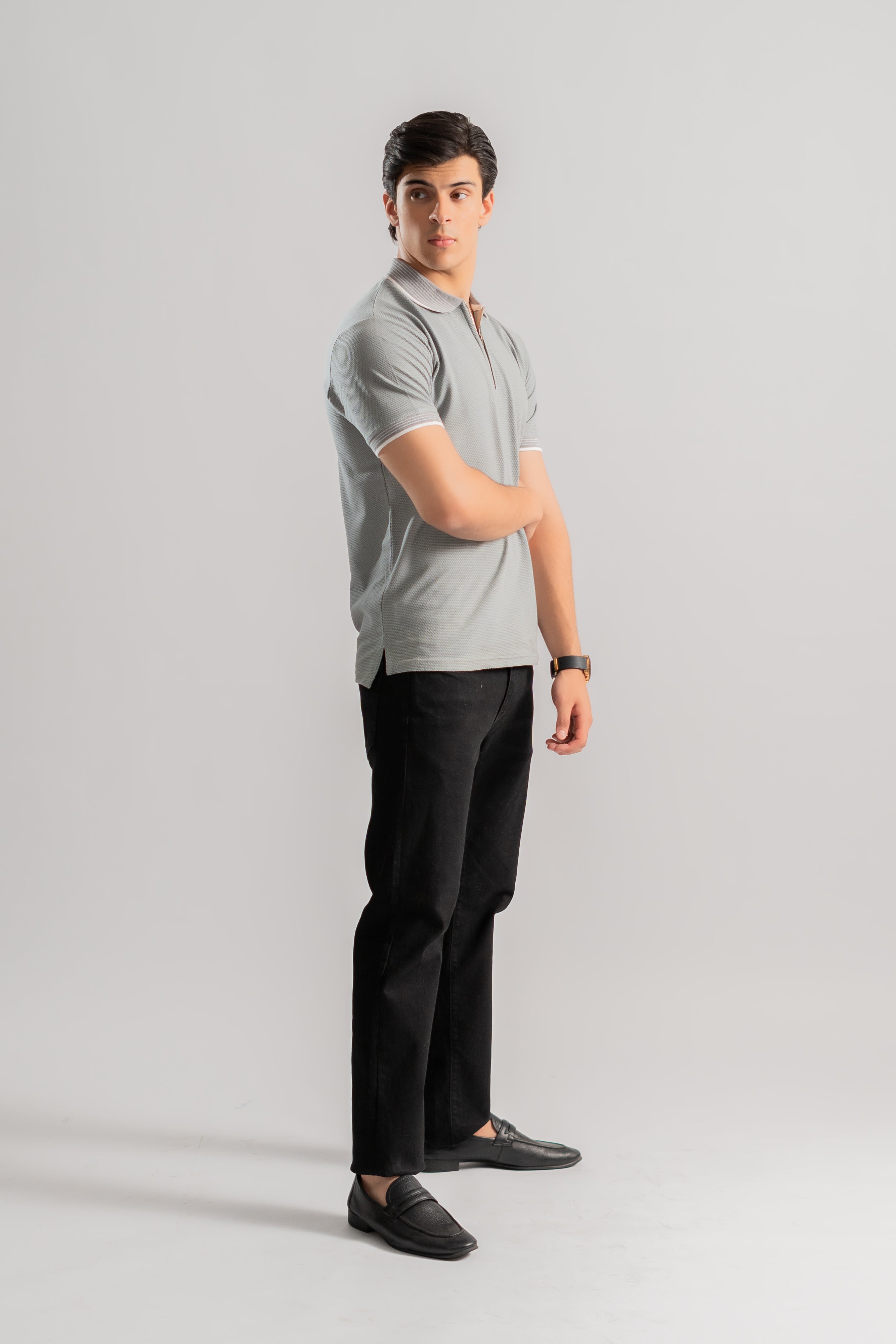 Gray jacquard polo