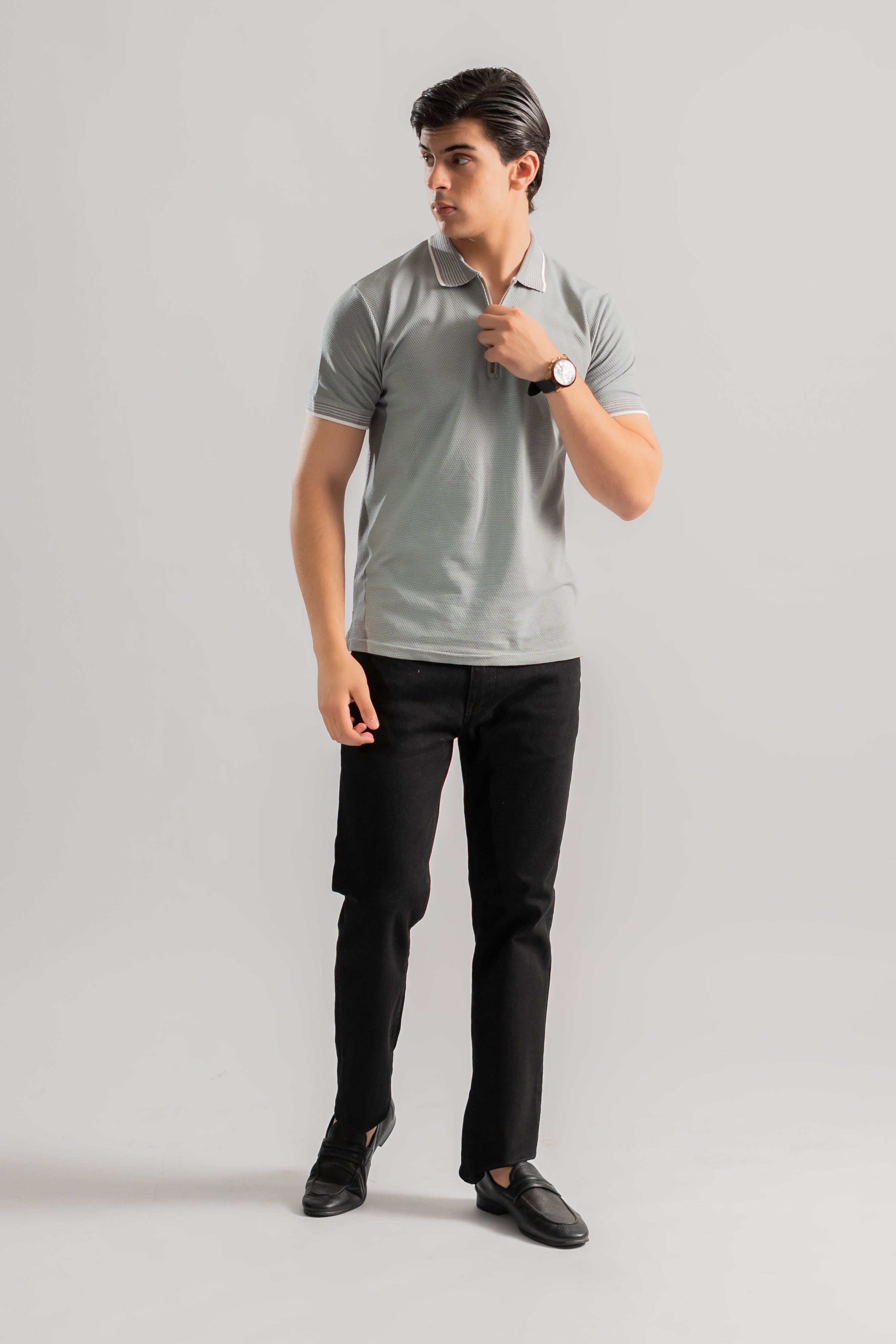 Gray jacquard polo