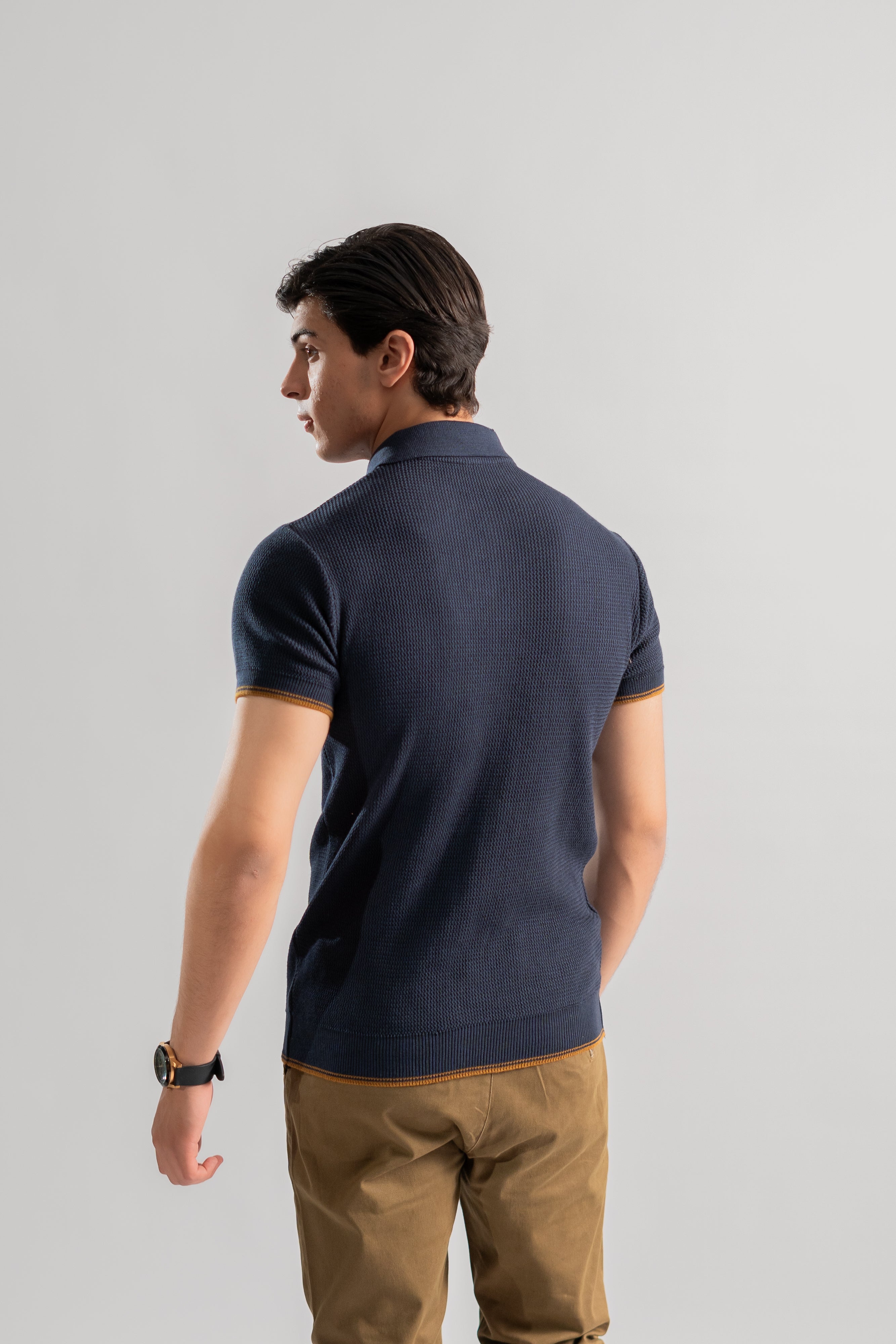 Navy rack knit polo