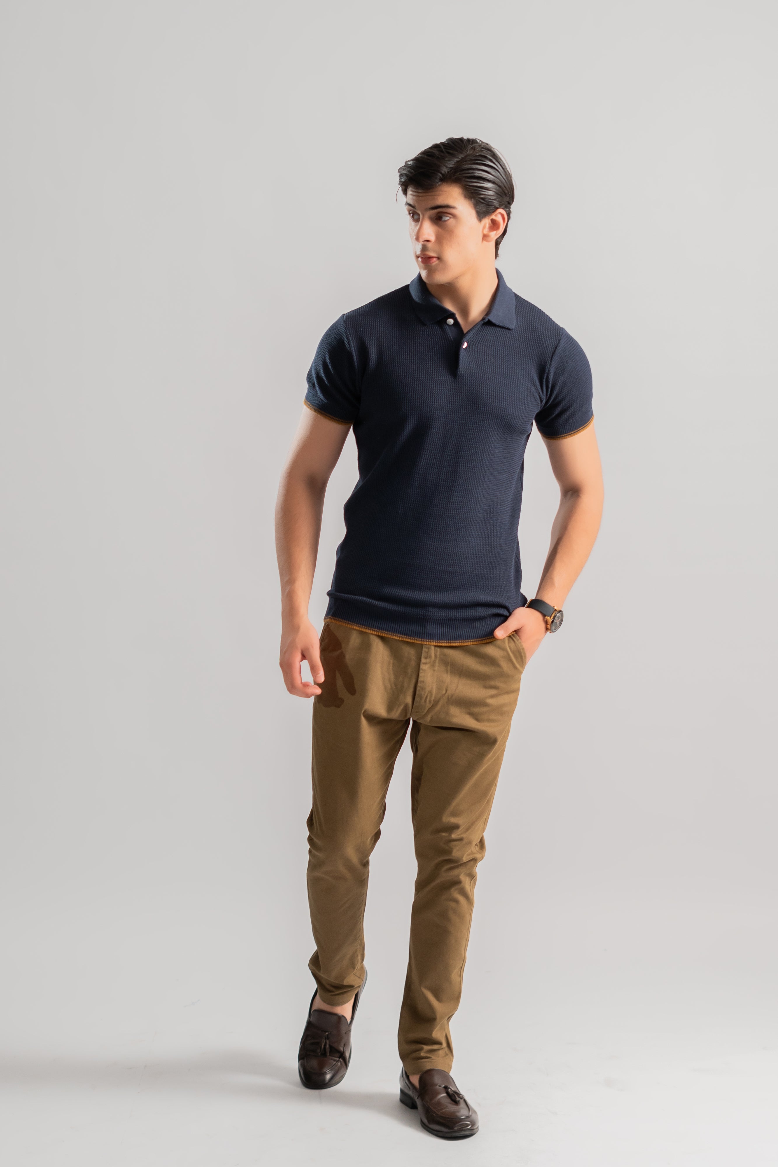 Navy rack knit polo