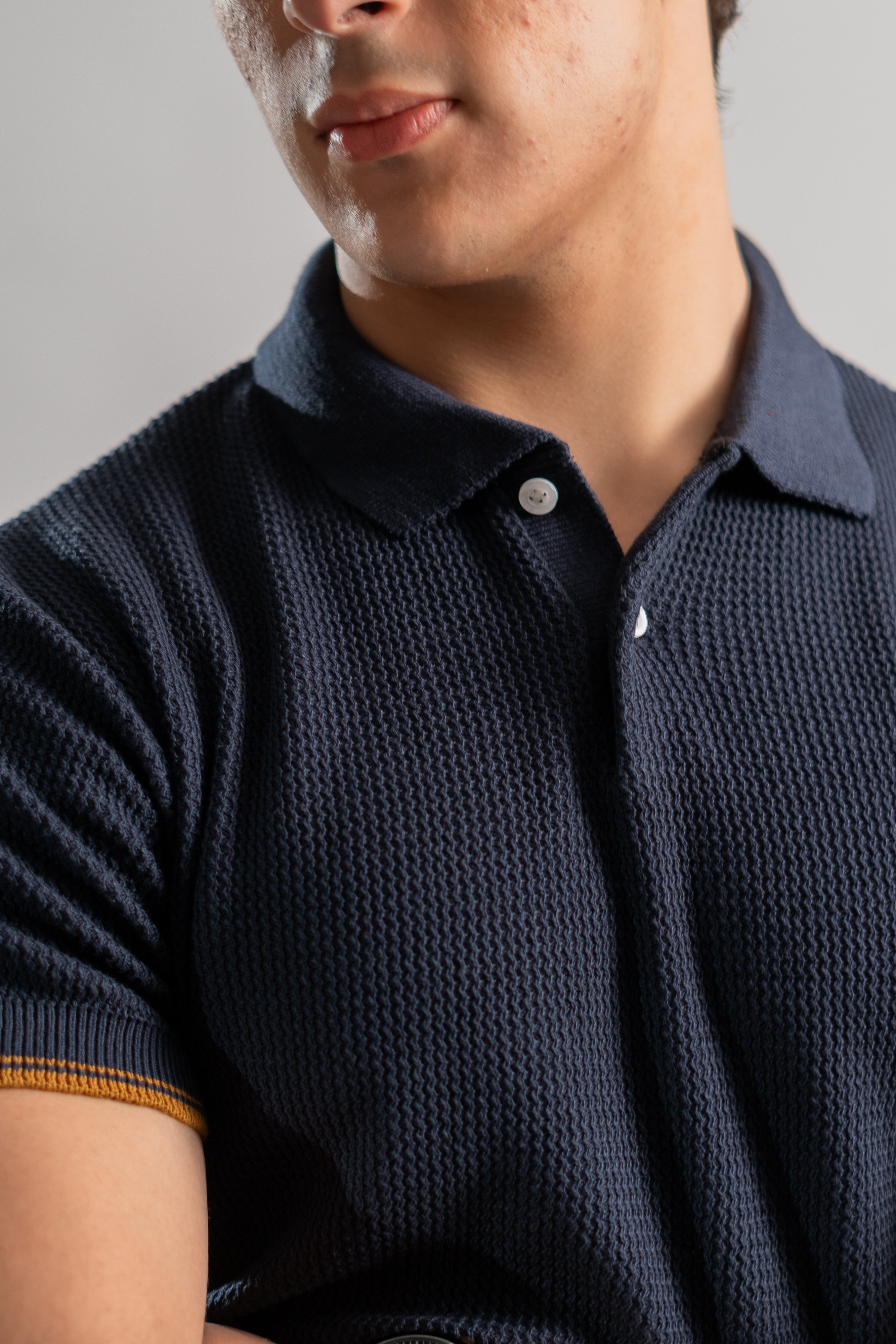 Navy rack knit polo