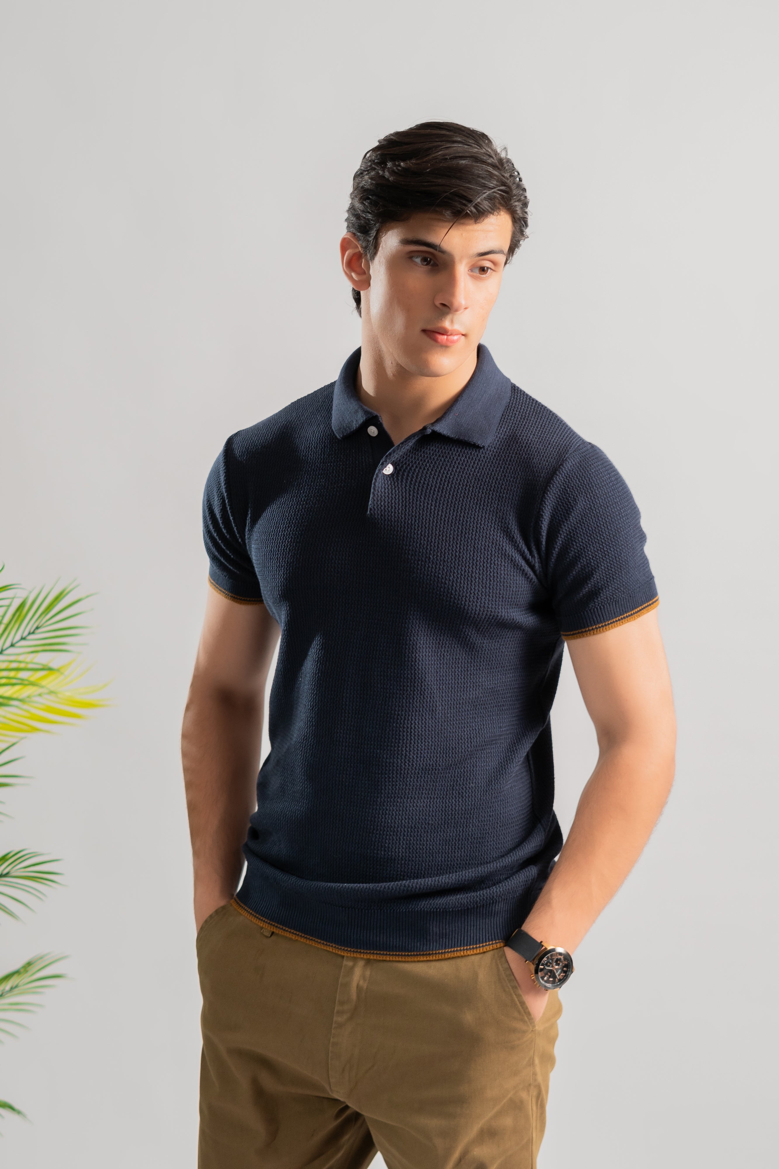 Navy rack knit polo