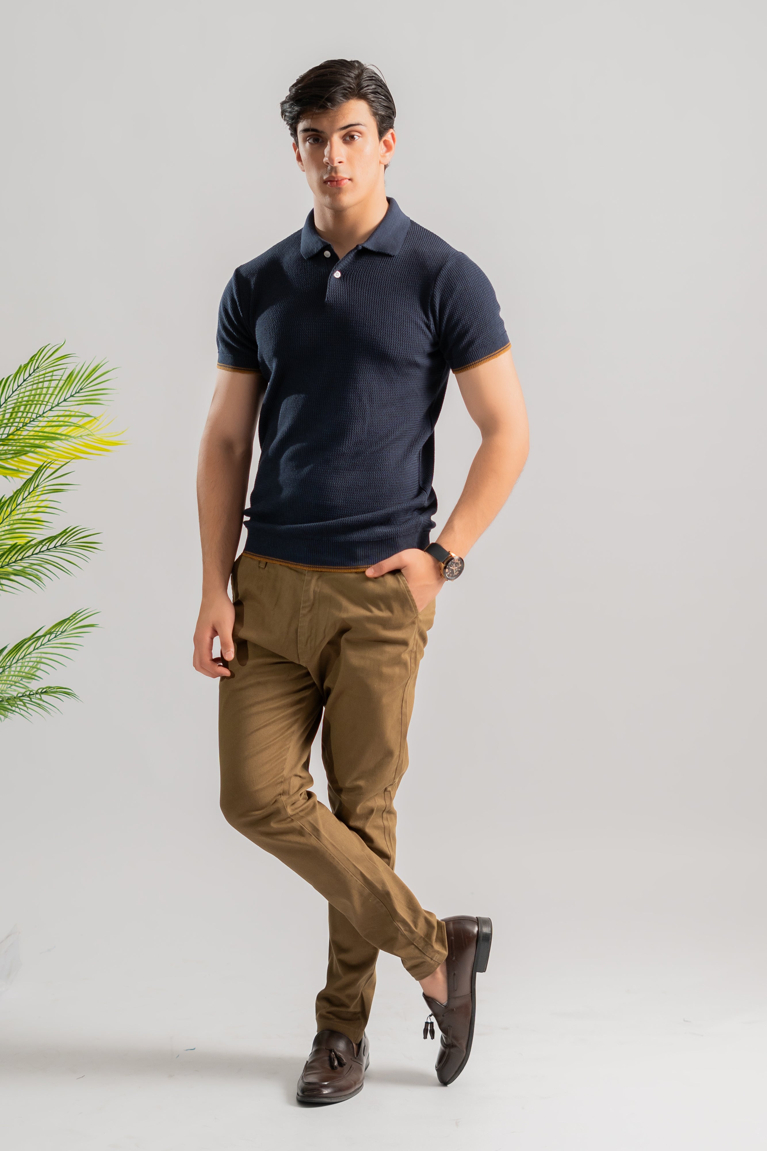 Navy rack knit polo