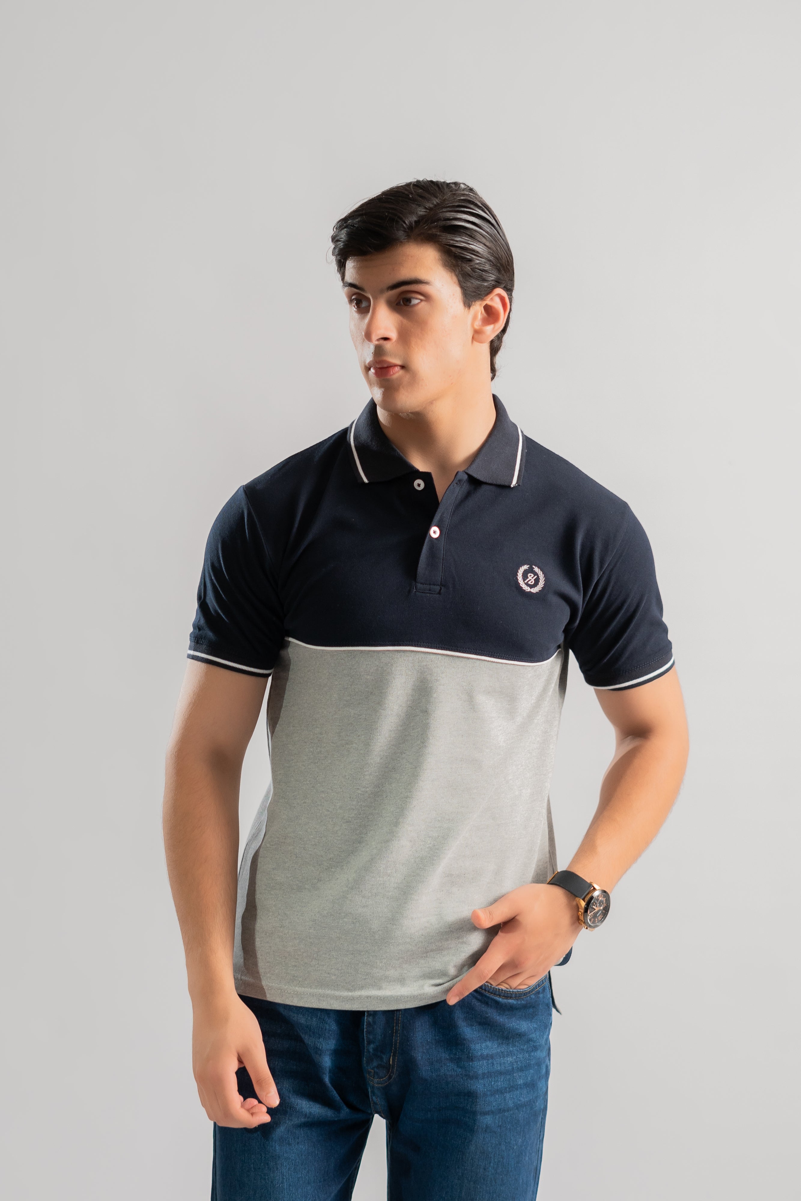 Navy gray contrast tipping polo